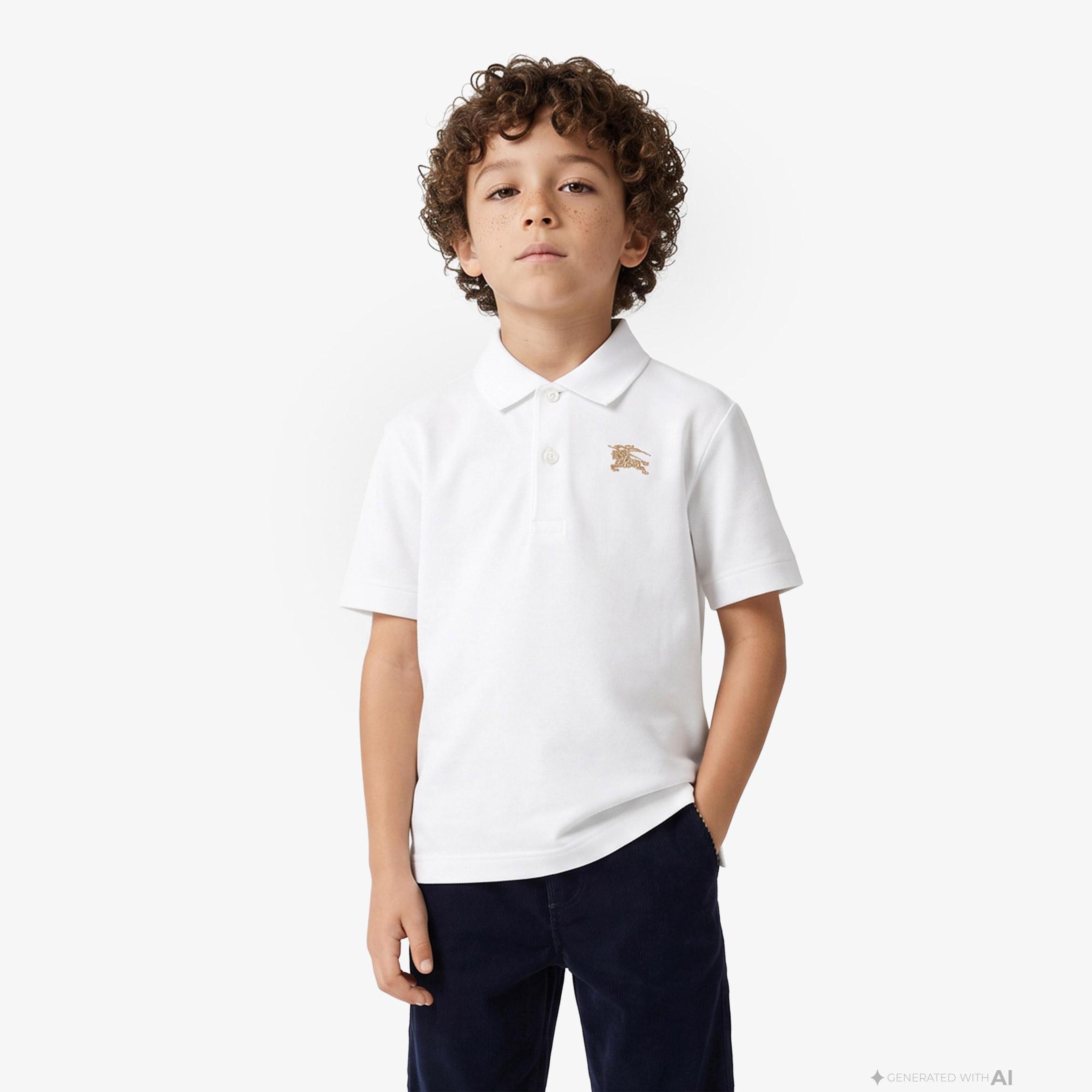 Burberry Johane Cotton Çocuk Beyaz Polo