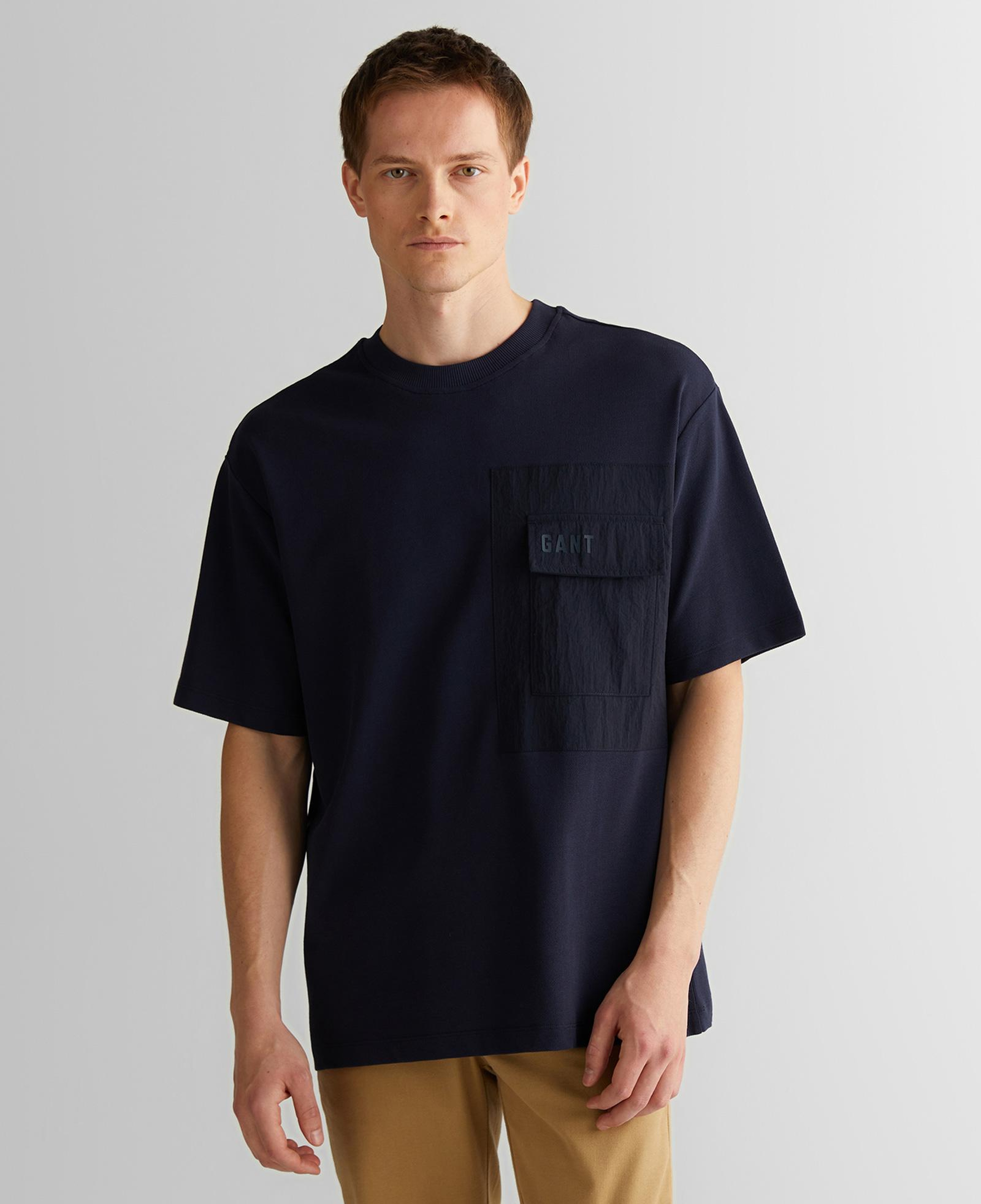 GANT Erkek Lacivert Relaxed Fit Bisiklet Yaka Logolu T-Shirt