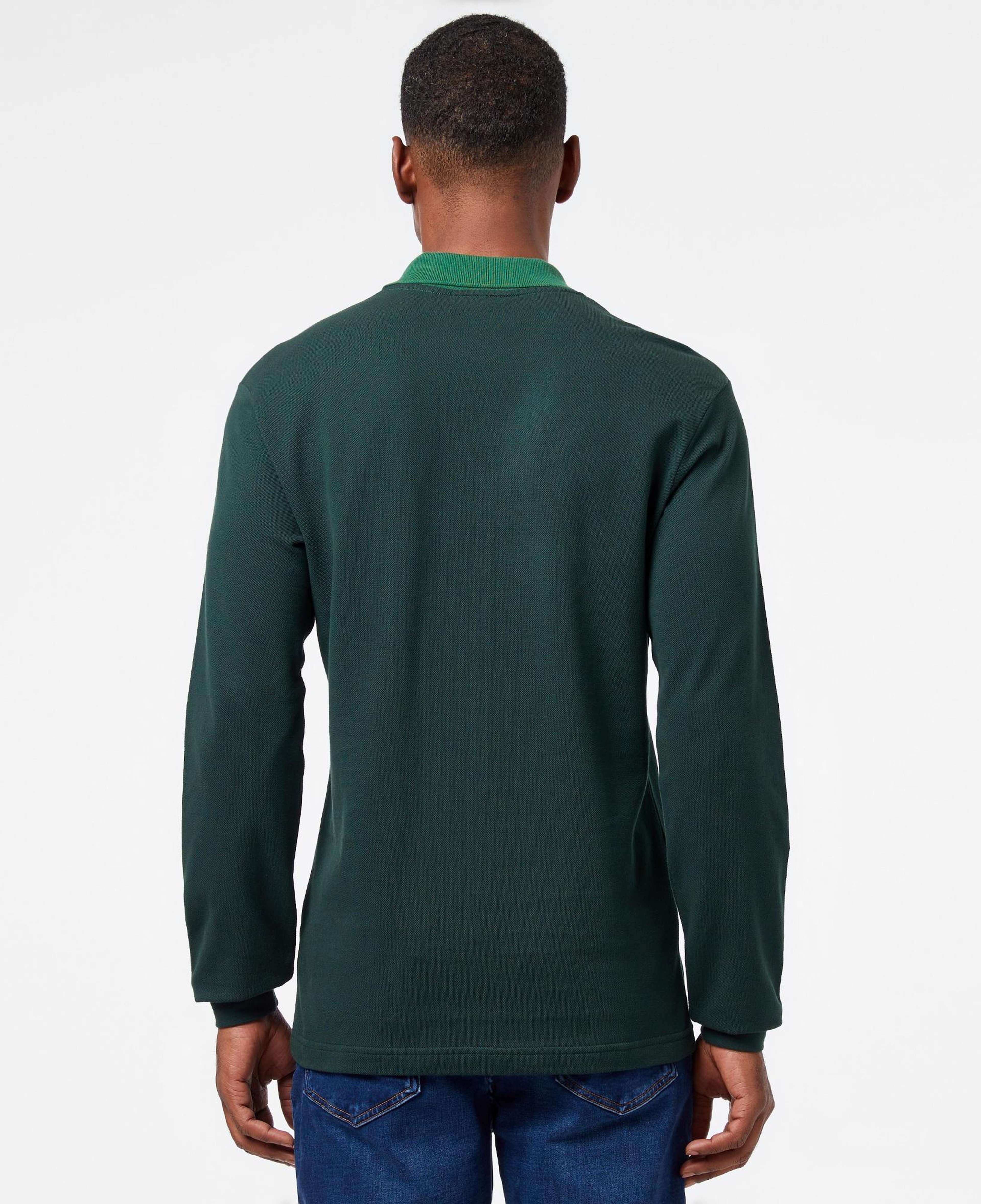 Erkek Classic Fit Uzun Kollu Renk Bloklu Yeşil Polo