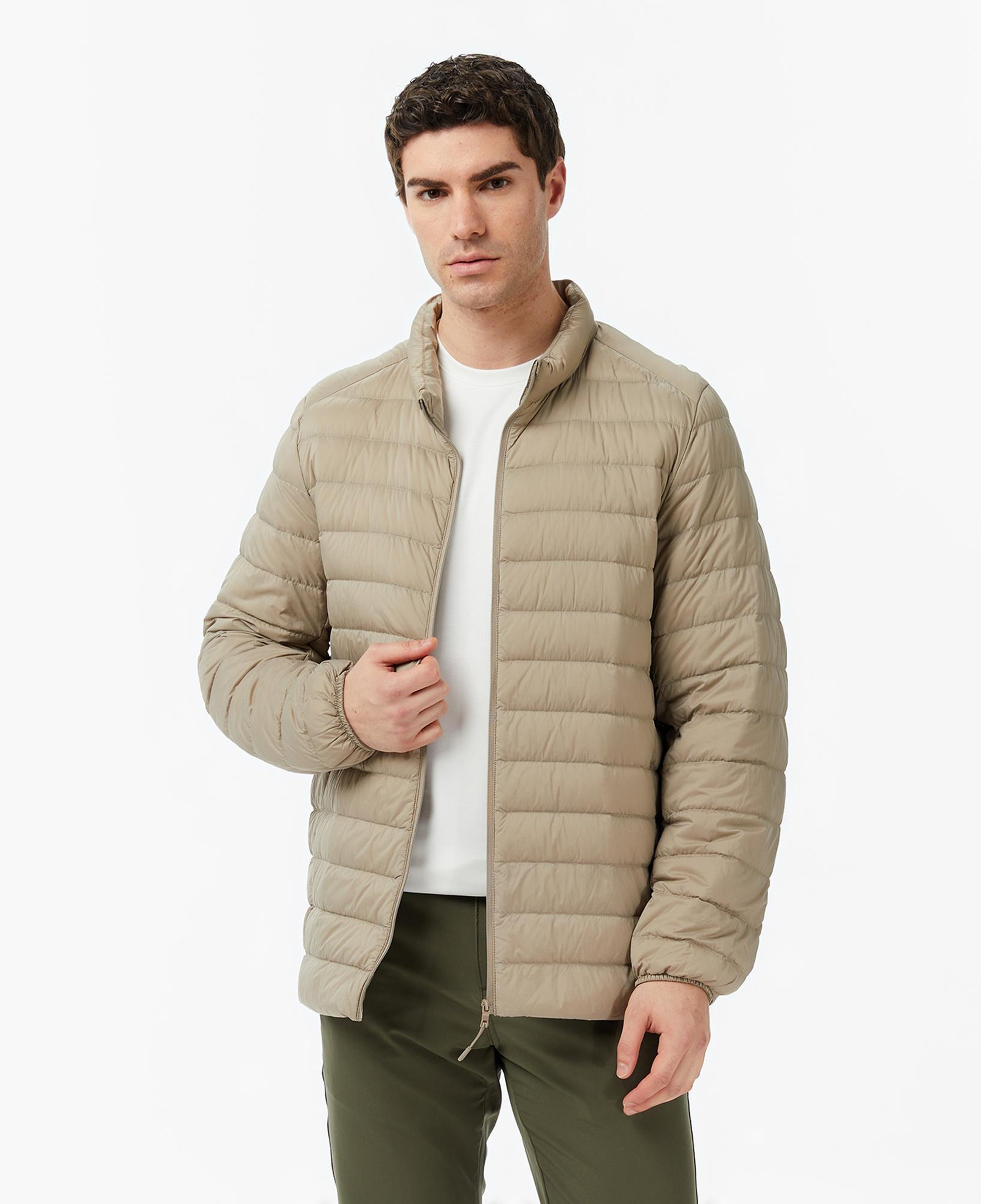 Nautica Erkek Bej Regular Fit Dik Yaka Su İtici Kaz Tüyü Mont