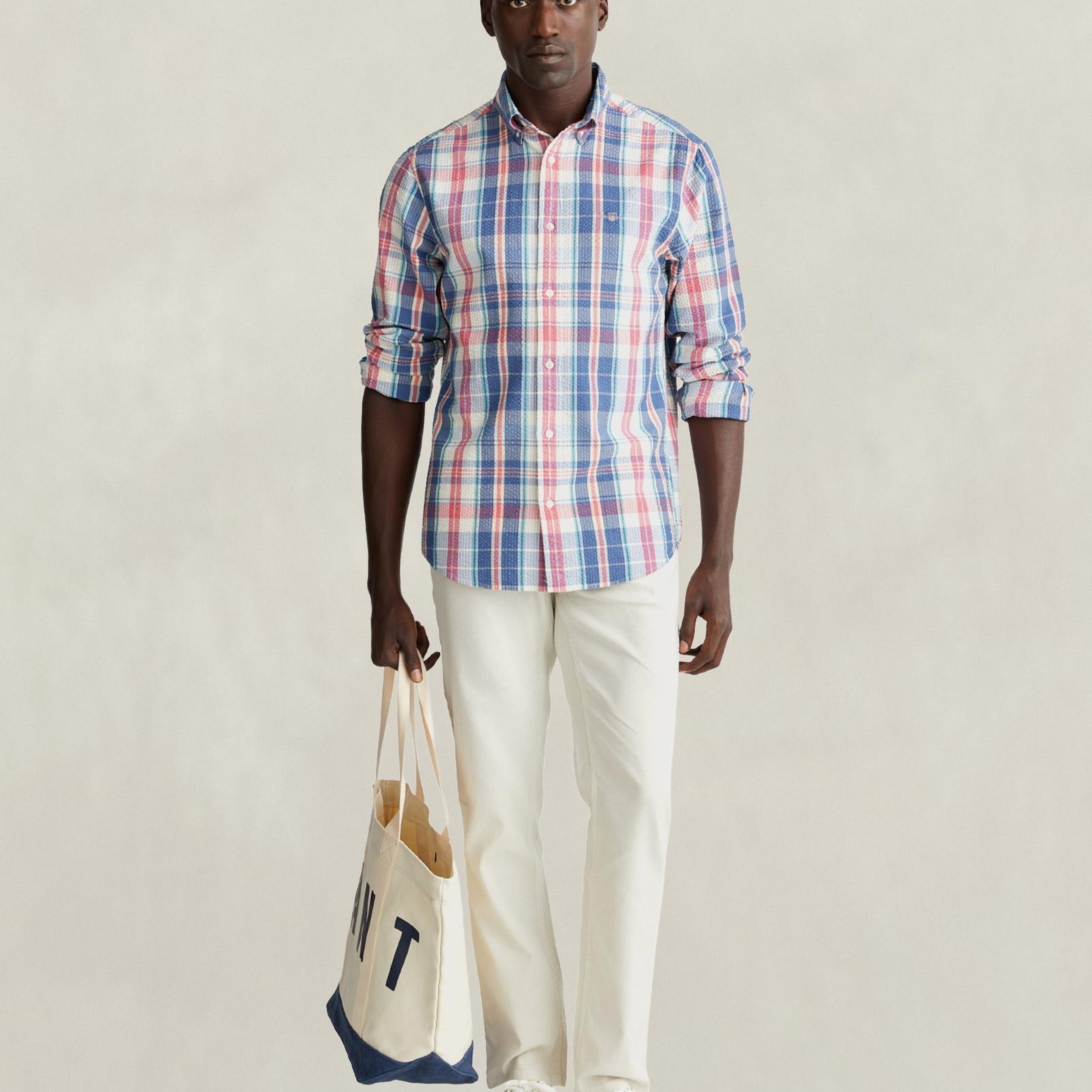 GANT Erkek Mavi Regular Fit Kareli Logolu Gömlek