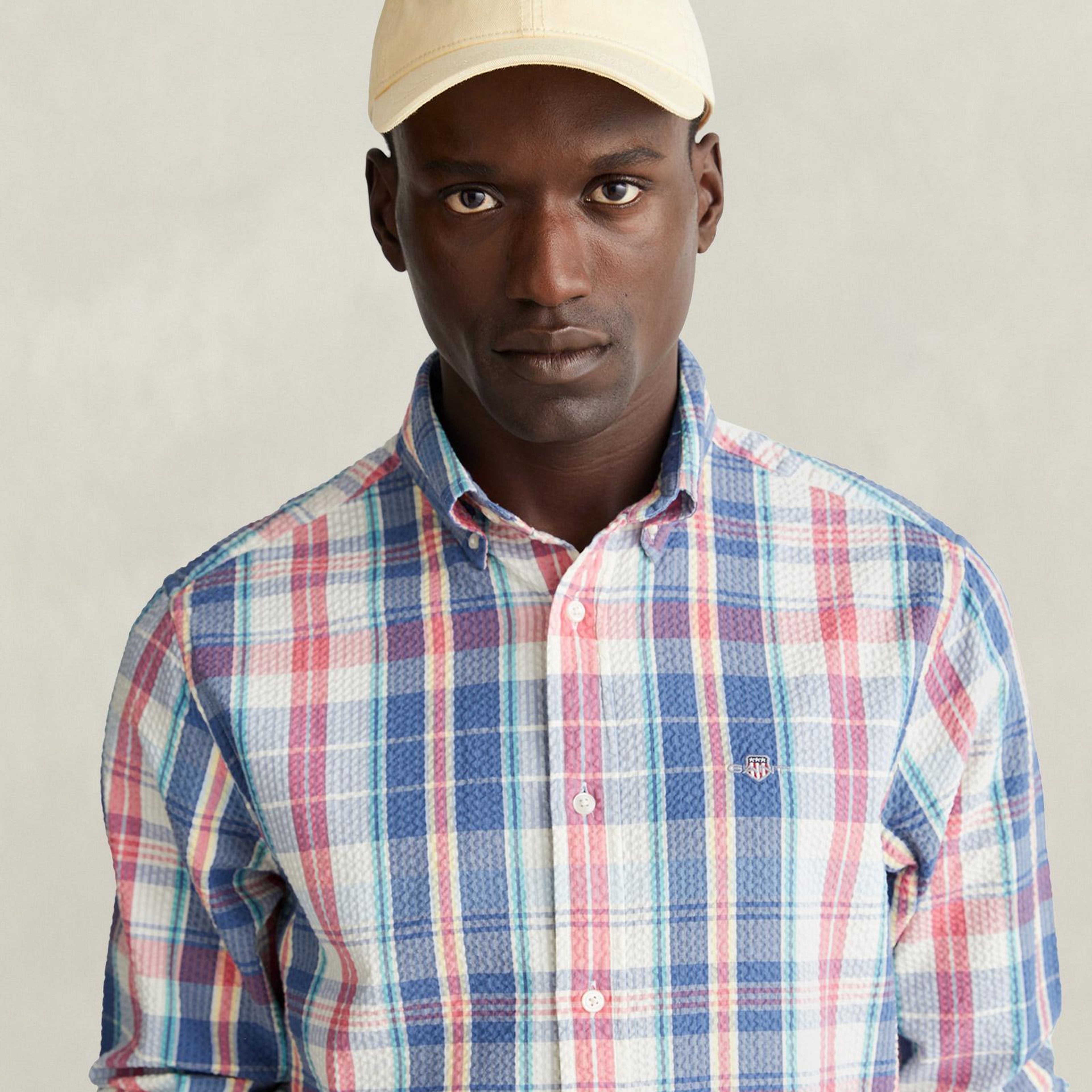 GANT Erkek Mavi Regular Fit Kareli Logolu Gömlek