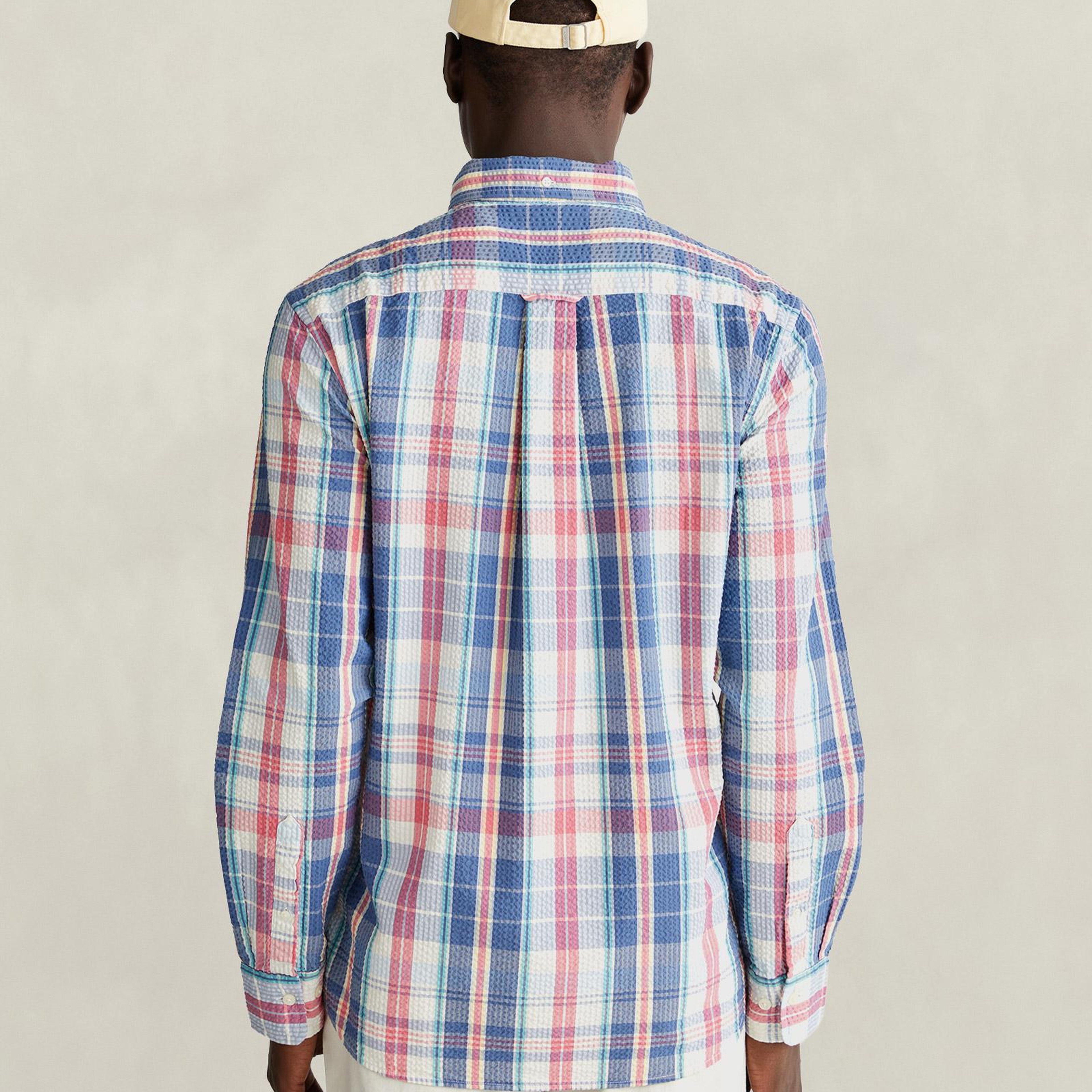 GANT Erkek Mavi Regular Fit Kareli Logolu Gömlek