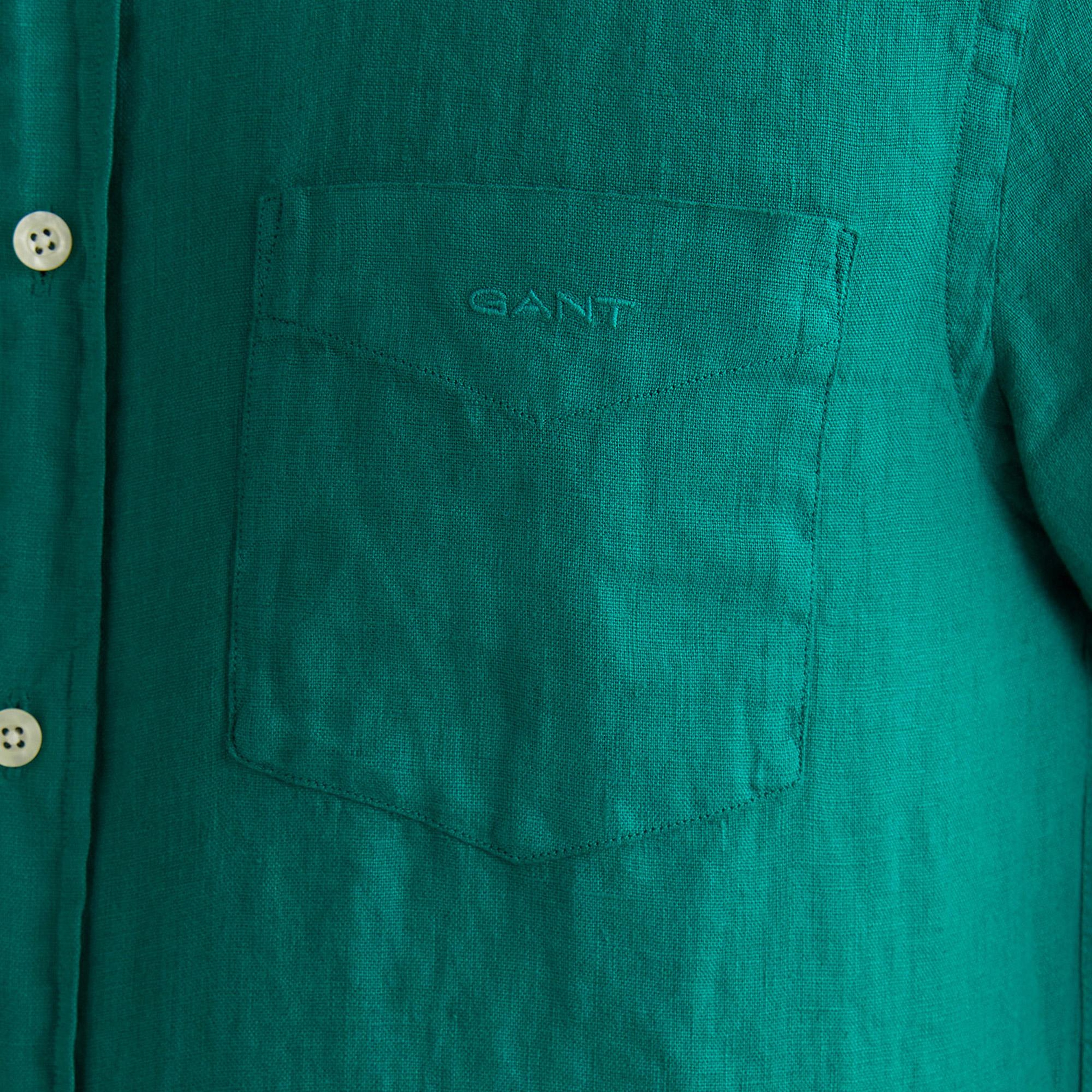 GANT Erkek Yeşil Regular Fit Düğmeli Yaka Keten Gömlek