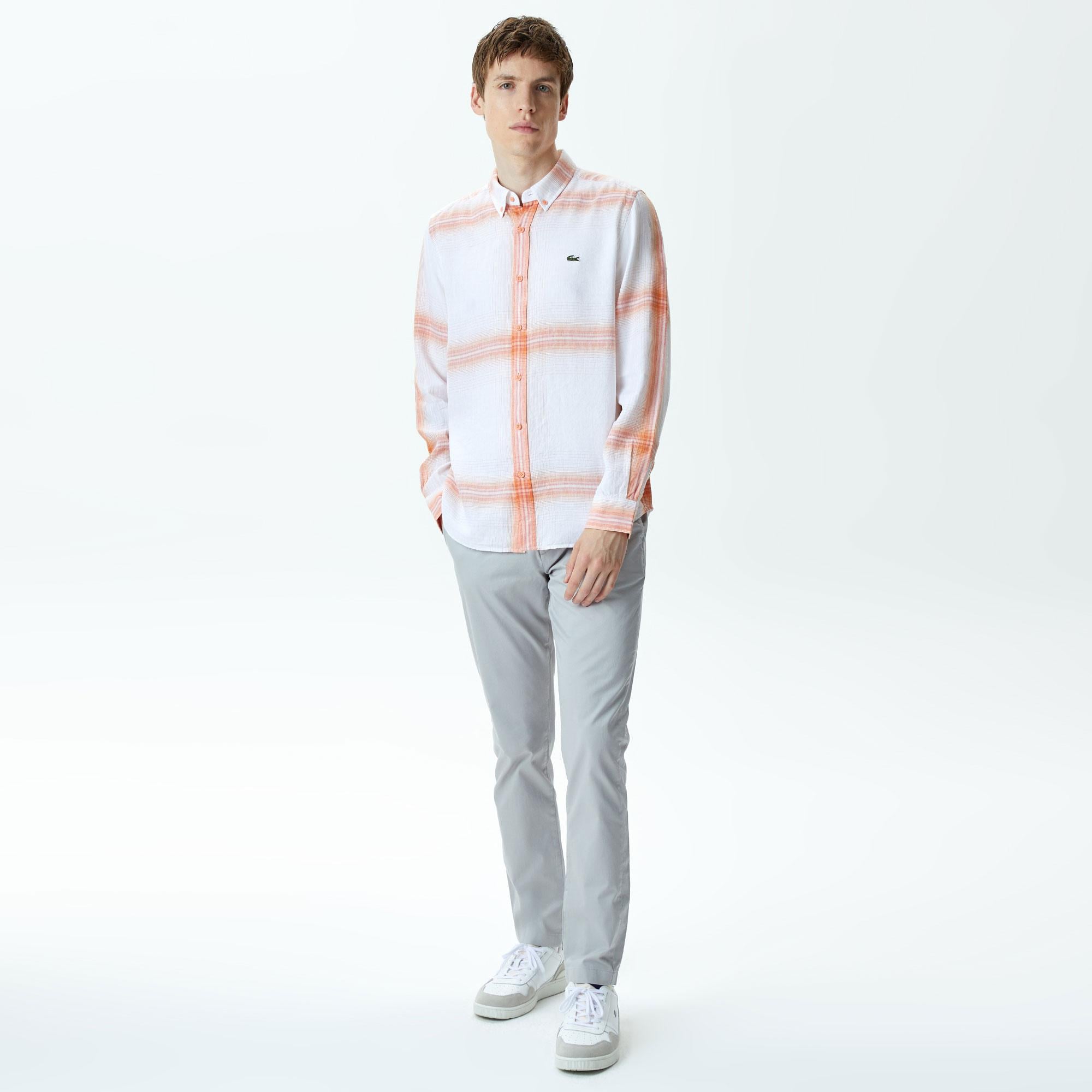 Lacoste Erkek Regular Fit Ekose Turuncu Gömlek