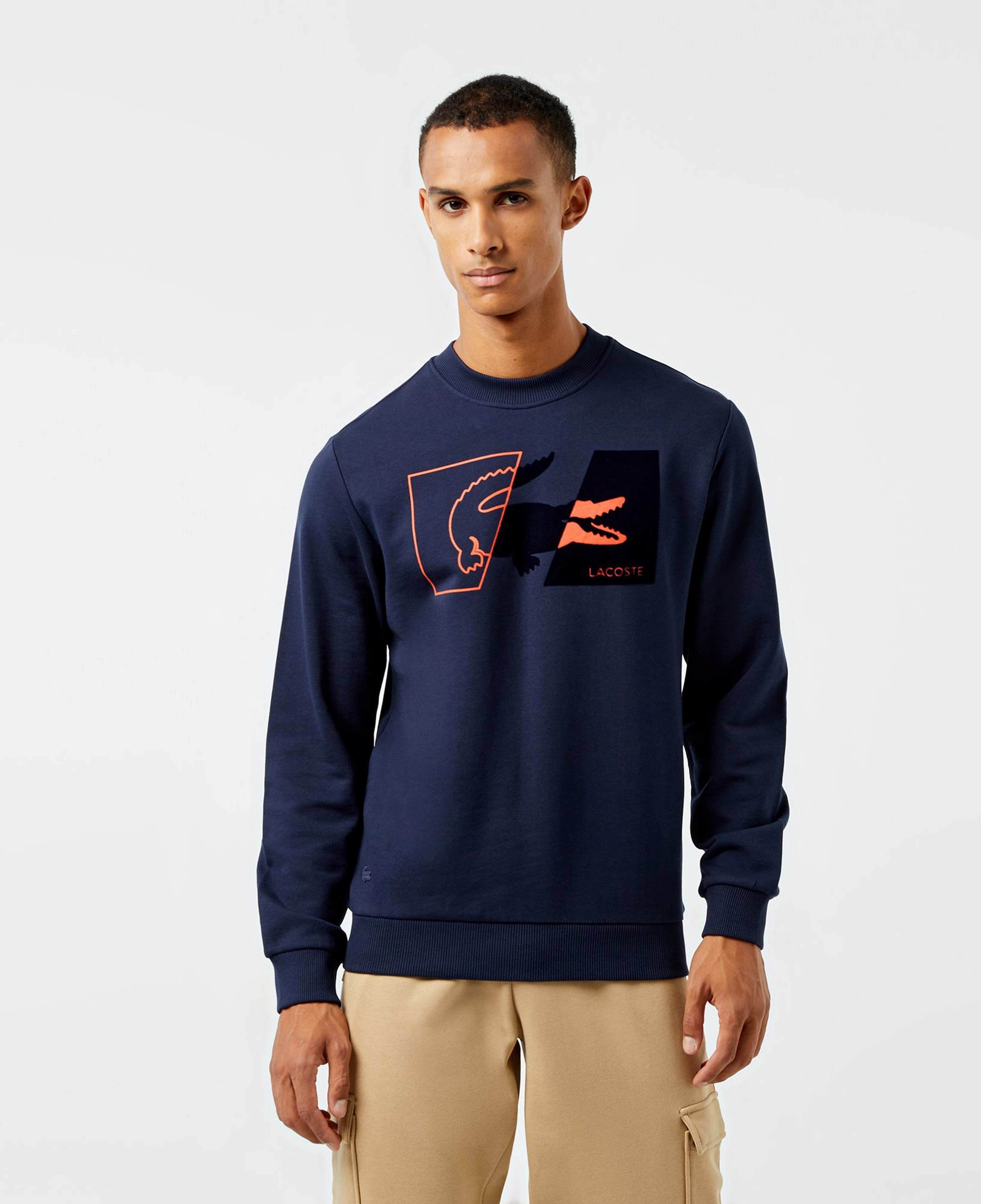 Erkek Regular Fit Bisiklet Yaka Baskılı Lacivert Sweatshirt