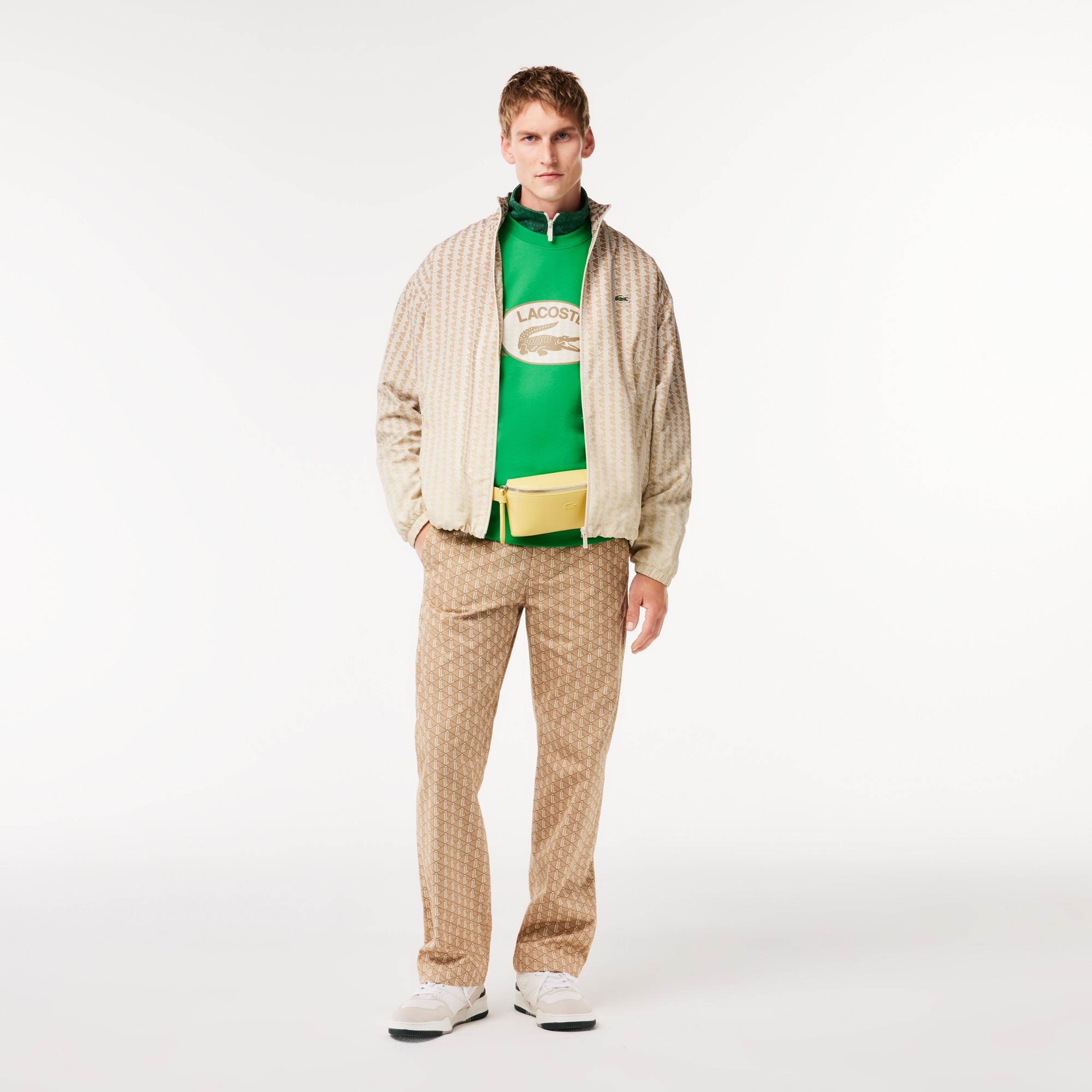Erkek Classic Fit Bisiklet Yaka Baskılı Yeşil Sweatshirt