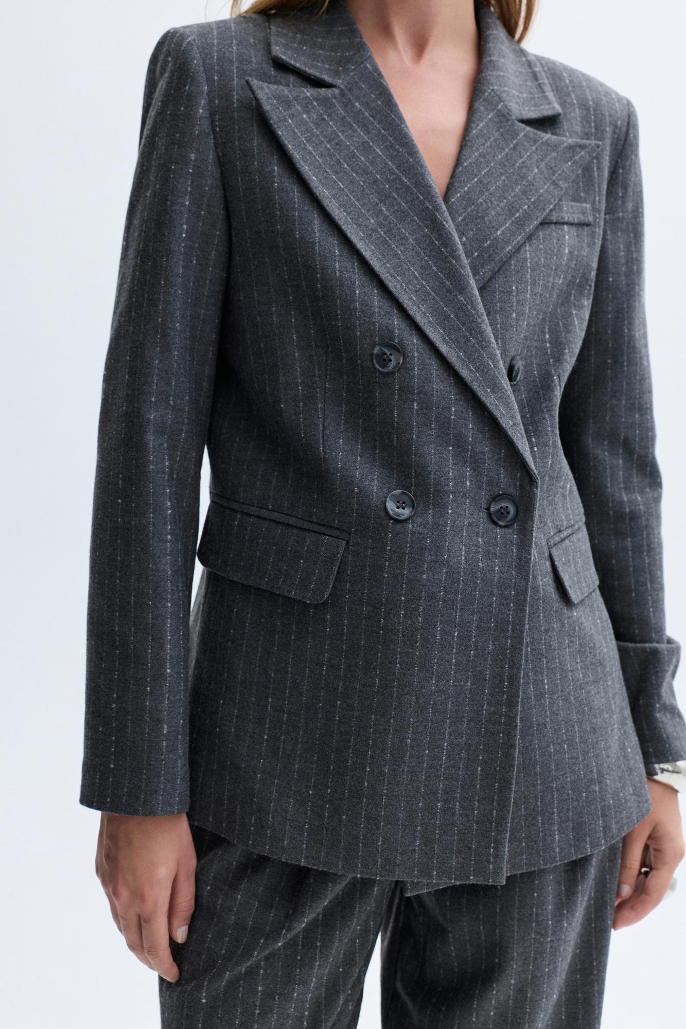 Kadın Antrasit Fitted Çizgili Blazer Ceket