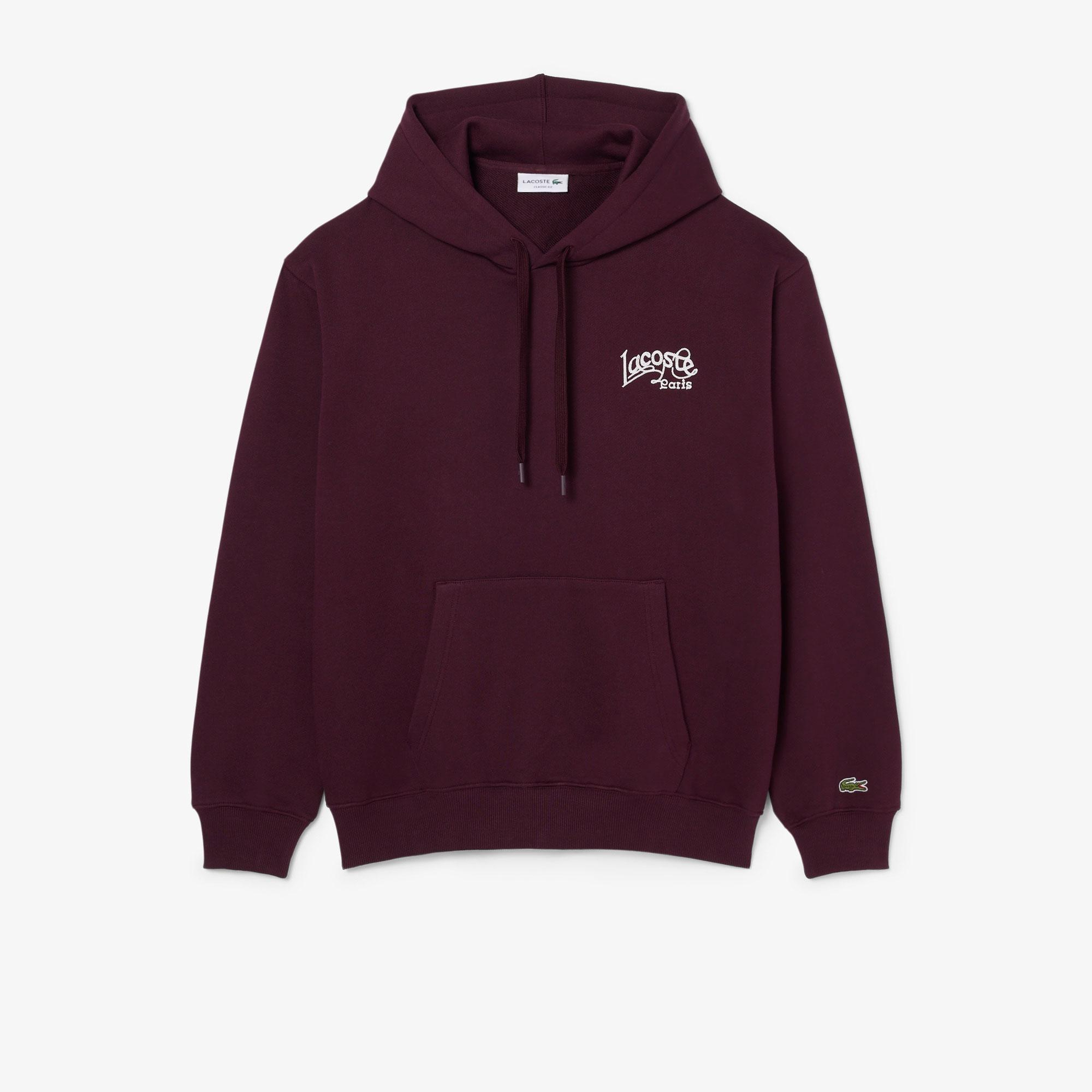 Erkek Classic Fit Kapüşonlu Baskılı Bordo Sweatshirt