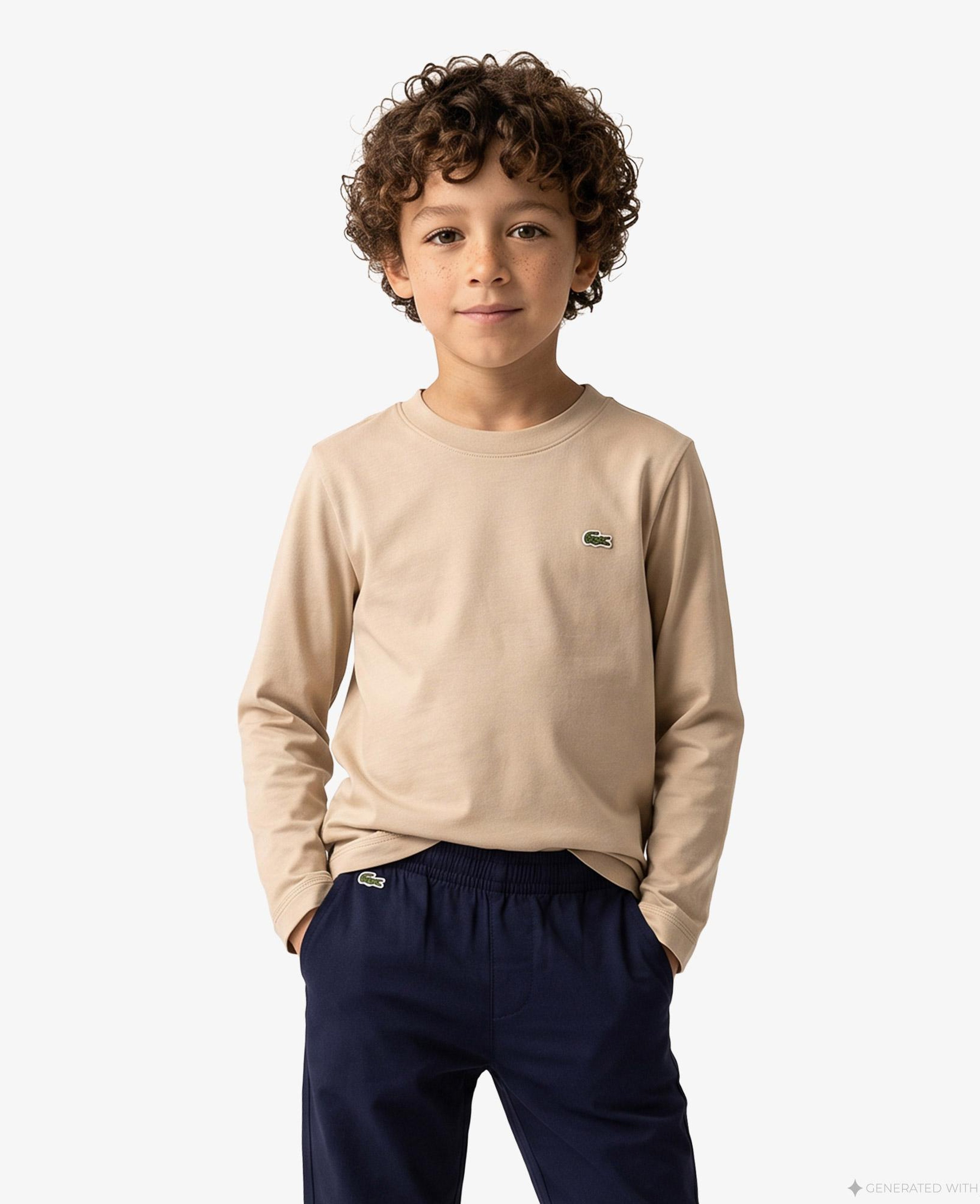Çocuk Uzun Kollu Bisiklet Yaka Bej T-Shirt