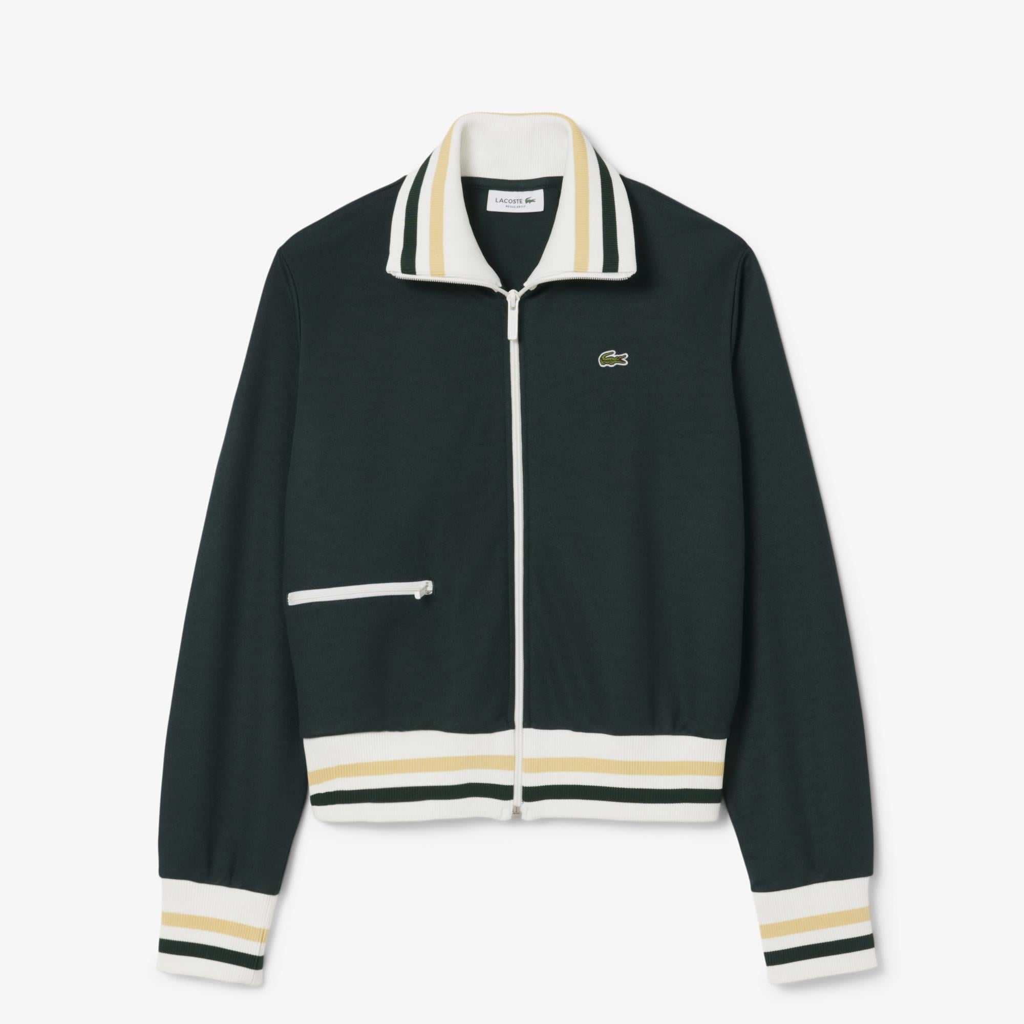 Kadın Regular Fit Fermuarlı Renk Bloklu Koyu Yeşil Sweatshirt