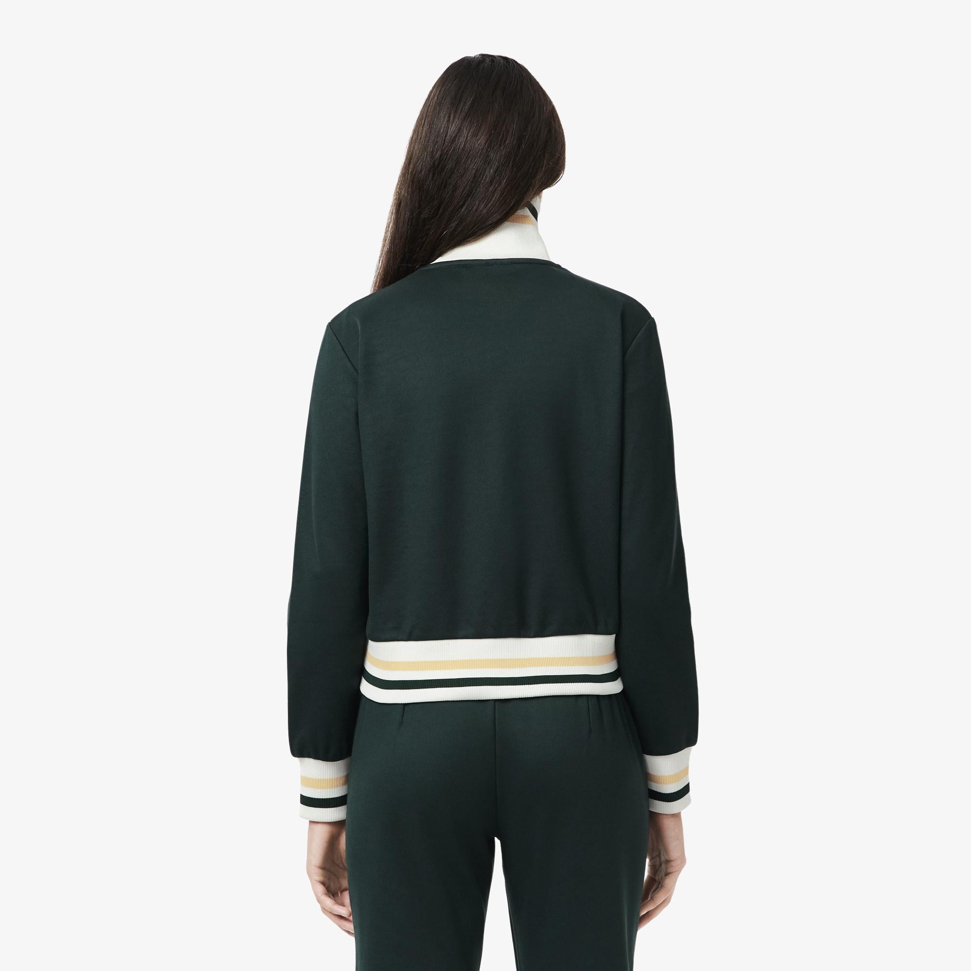 Kadın Regular Fit Fermuarlı Renk Bloklu Koyu Yeşil Sweatshirt