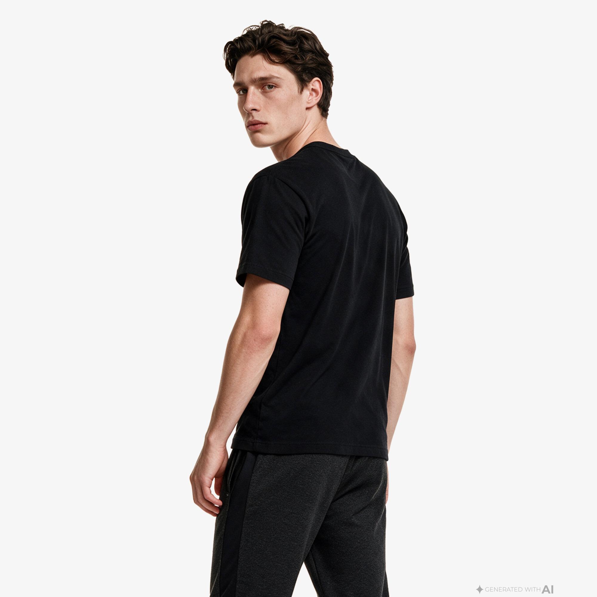 Erkek Relaxed Fit Bisiklet Yaka Siyah T-Shirt