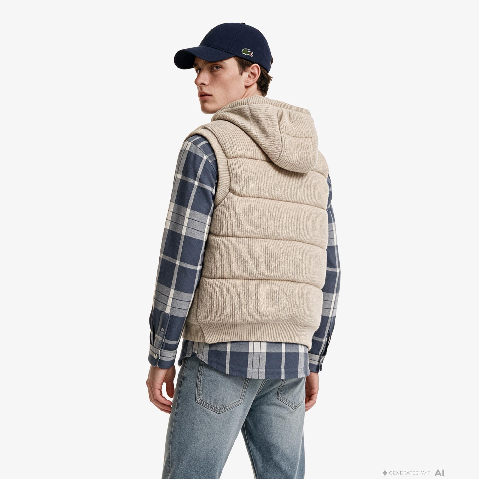 Erkek Classic Fit Kapüşonlu Bej Yelek
