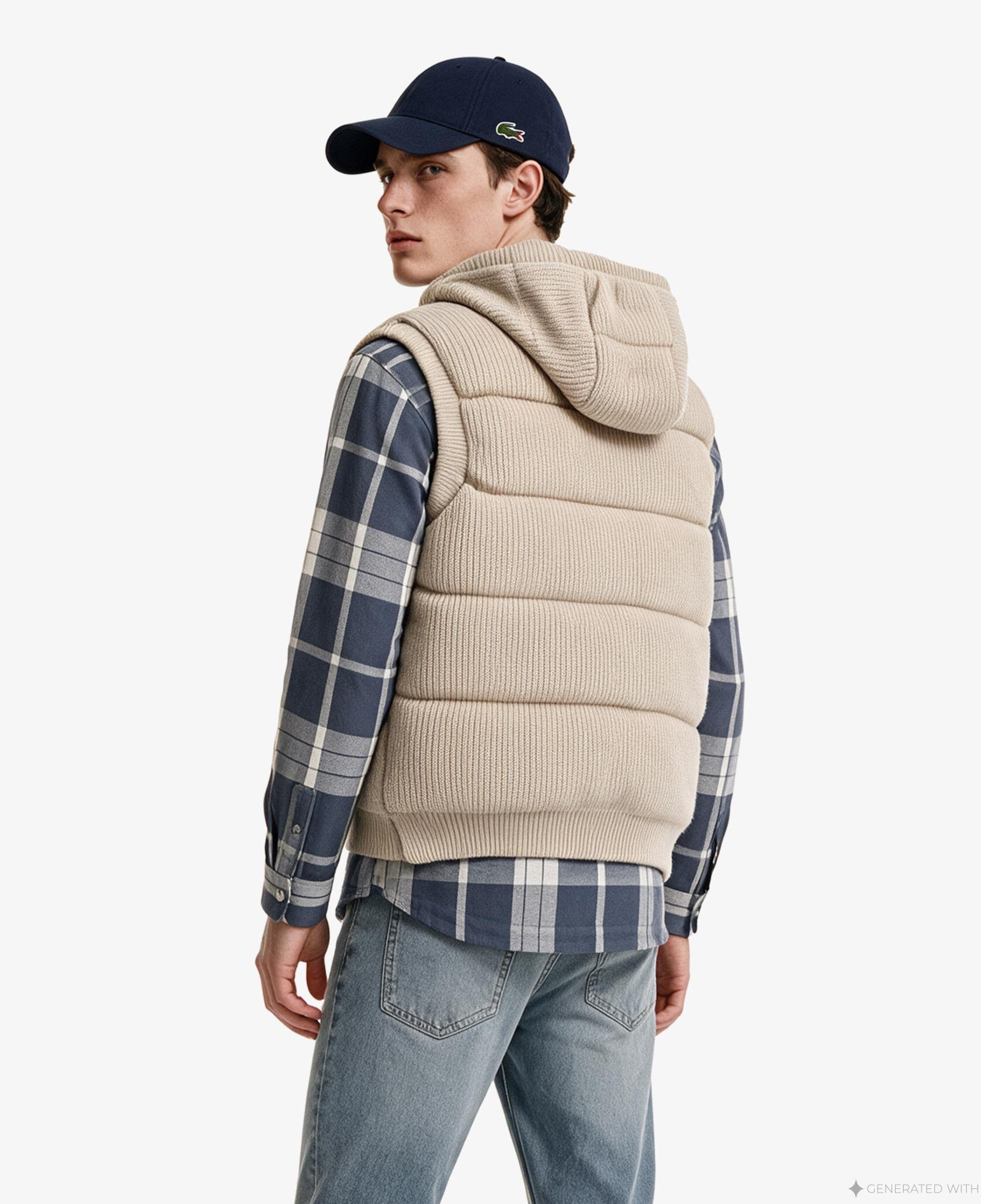 Erkek Classic Fit Kapüşonlu Bej Yelek