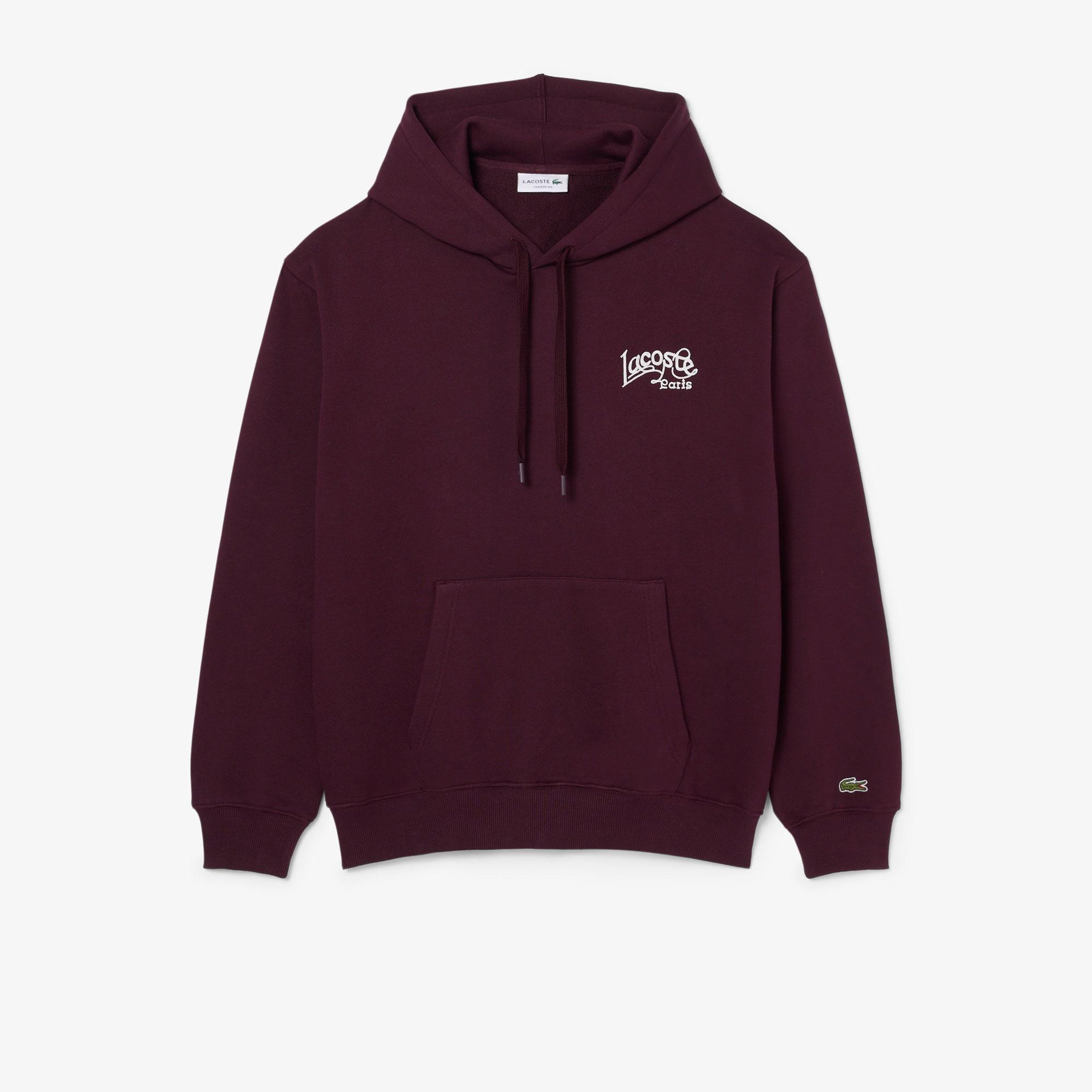 Erkek Classic Fit Kapüşonlu Baskılı Bordo Sweatshirt