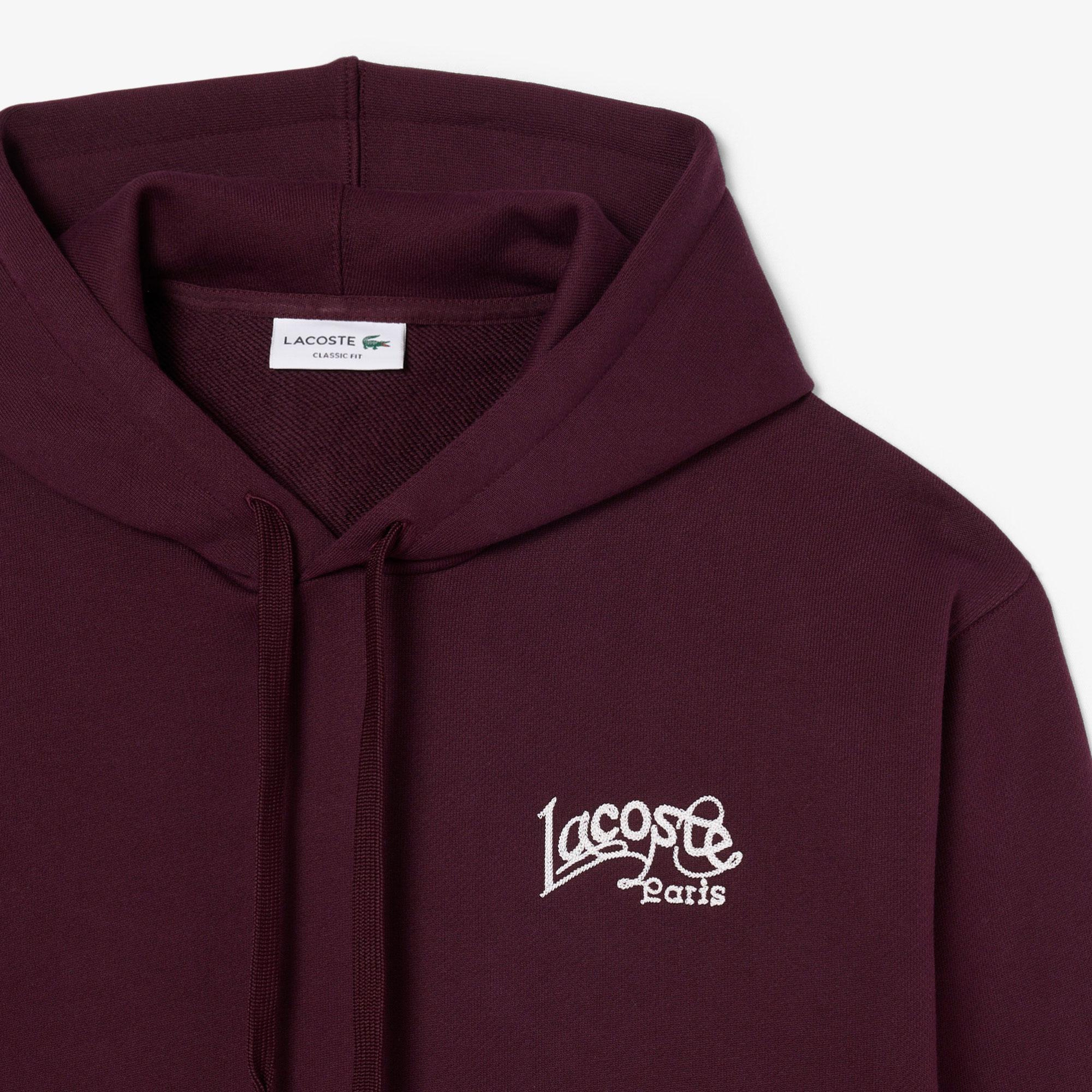 Erkek Classic Fit Kapüşonlu Baskılı Bordo Sweatshirt
