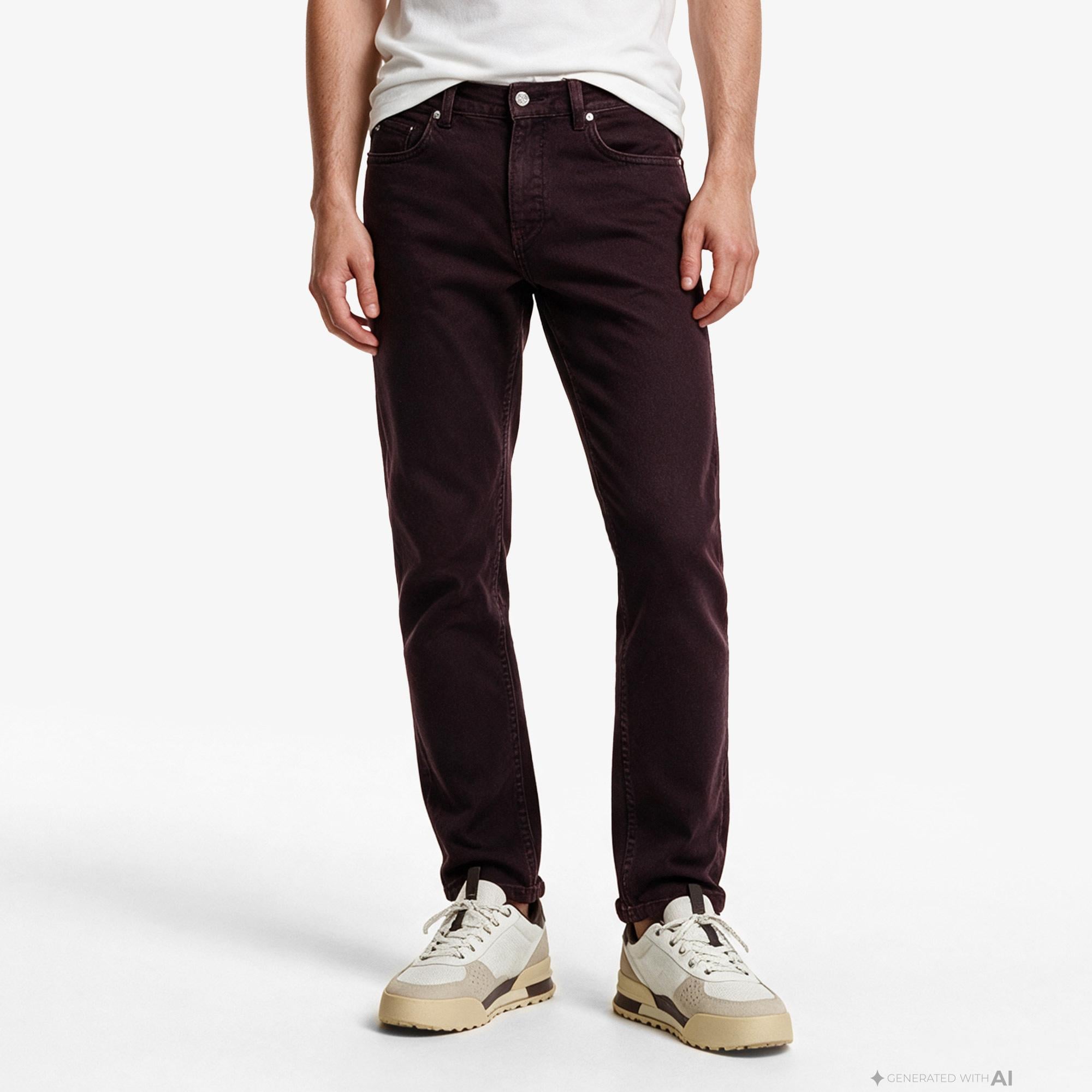 Erkek Slim Fit Bordo Jean Pantolon