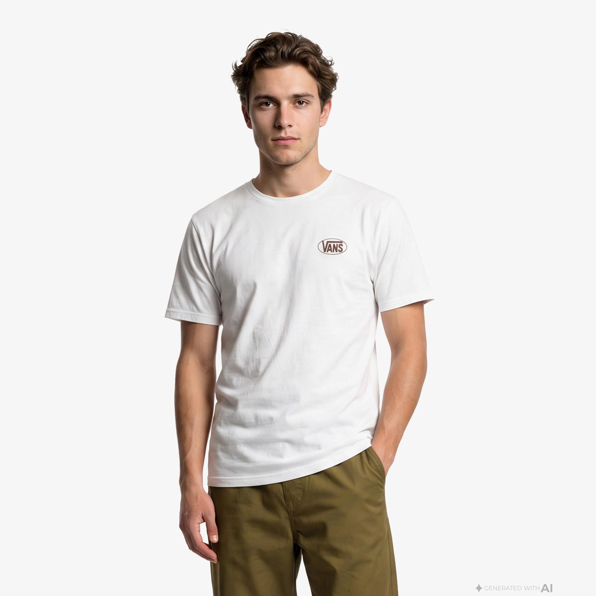 Vans Oval Logo Loose Erkek Beyaz T-Shirt