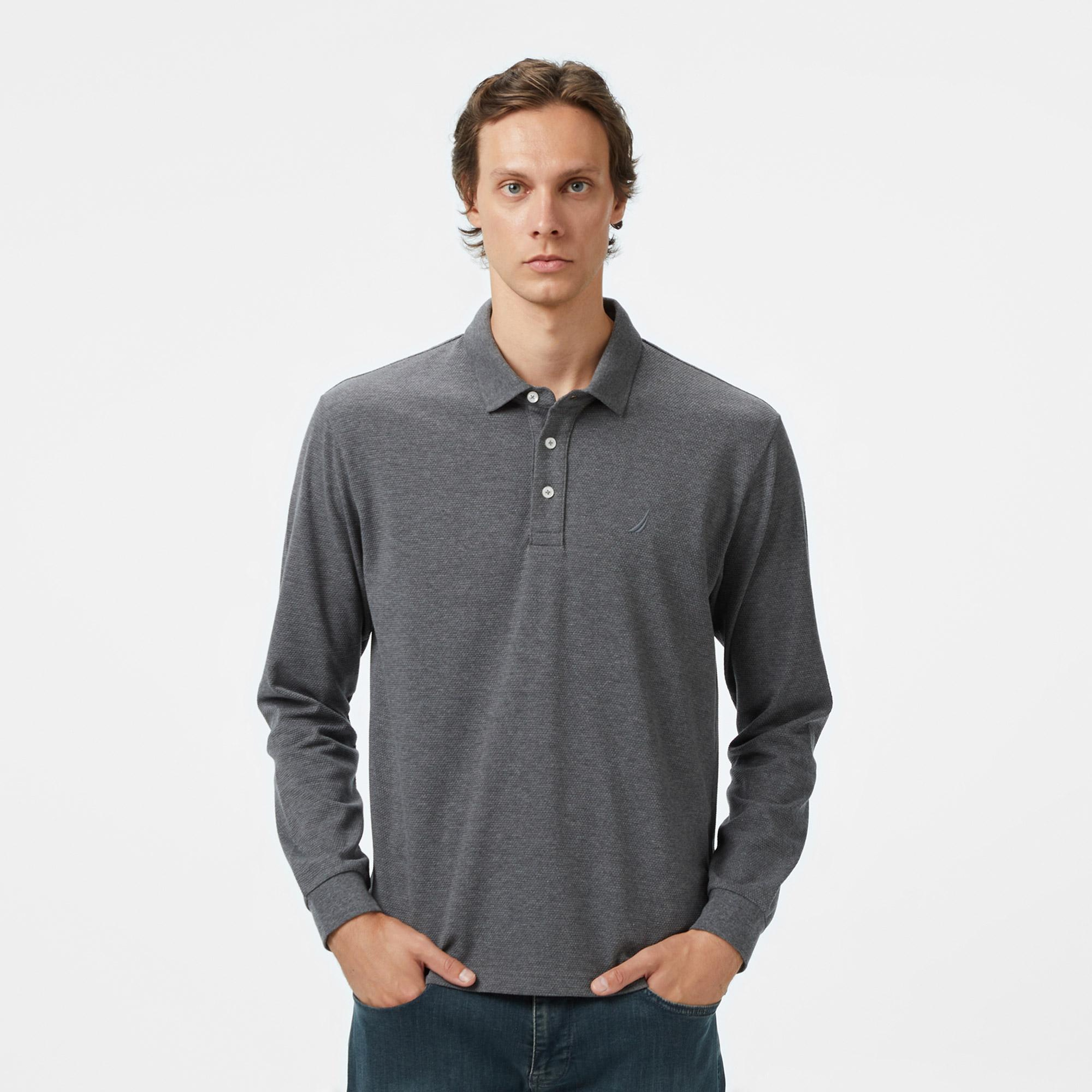 Nautica Erkek Gri Classic Fit Uzun Kollu Polo Yaka T-Shirt