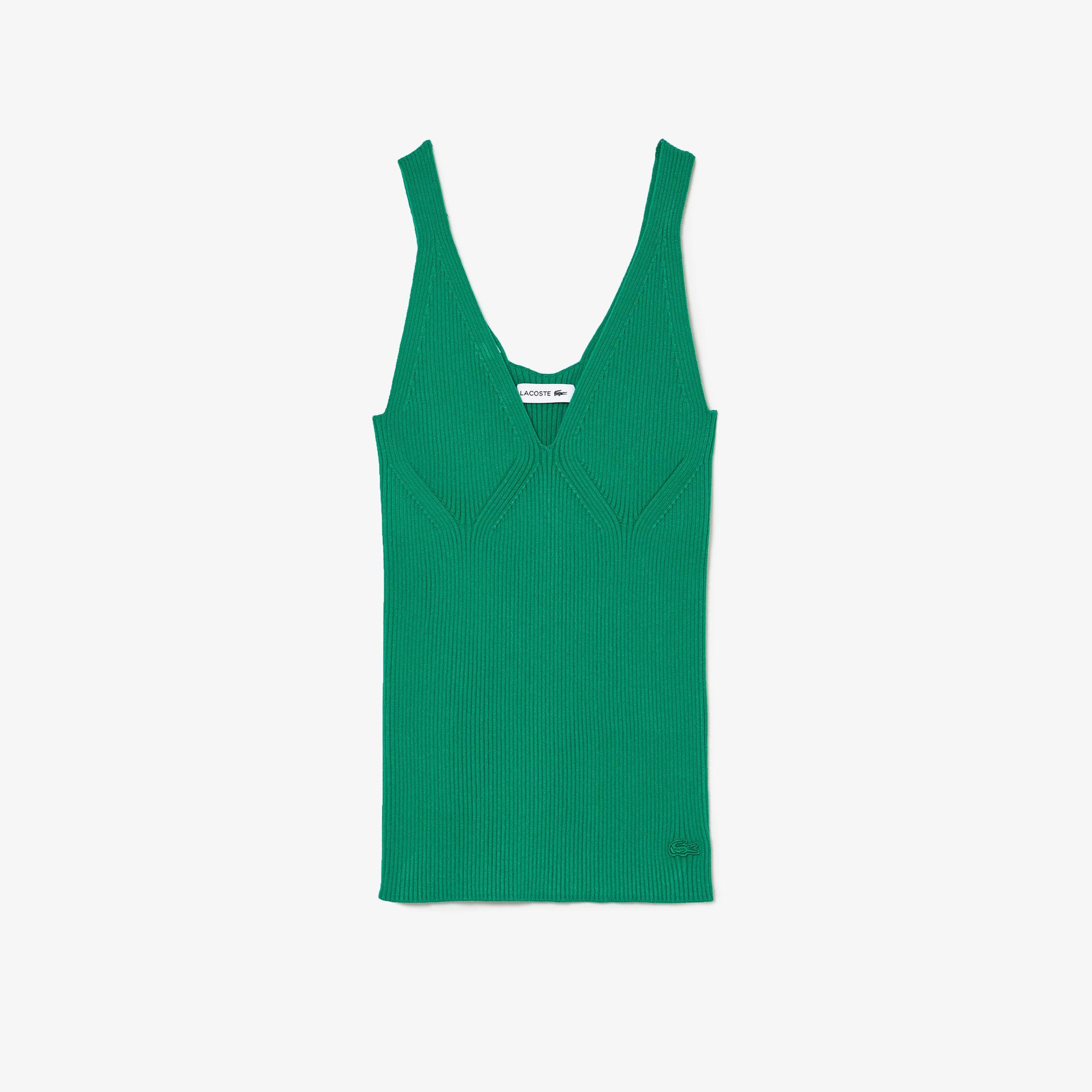 Lacoste Kadın Askılı V Yaka Yeşil Triko