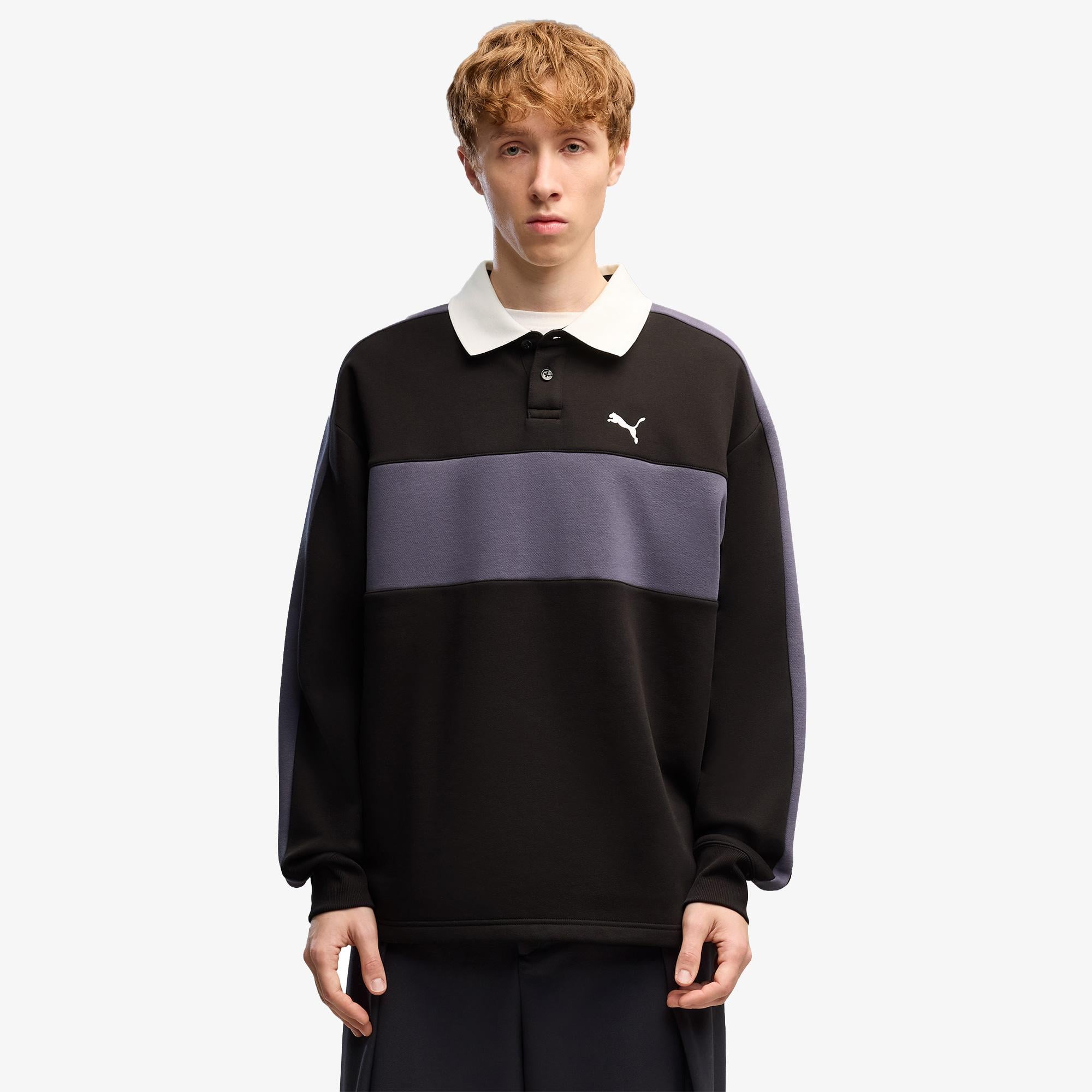 Puma T7 Relaxed Polo Crew Erkek Siyah Sweatshirt