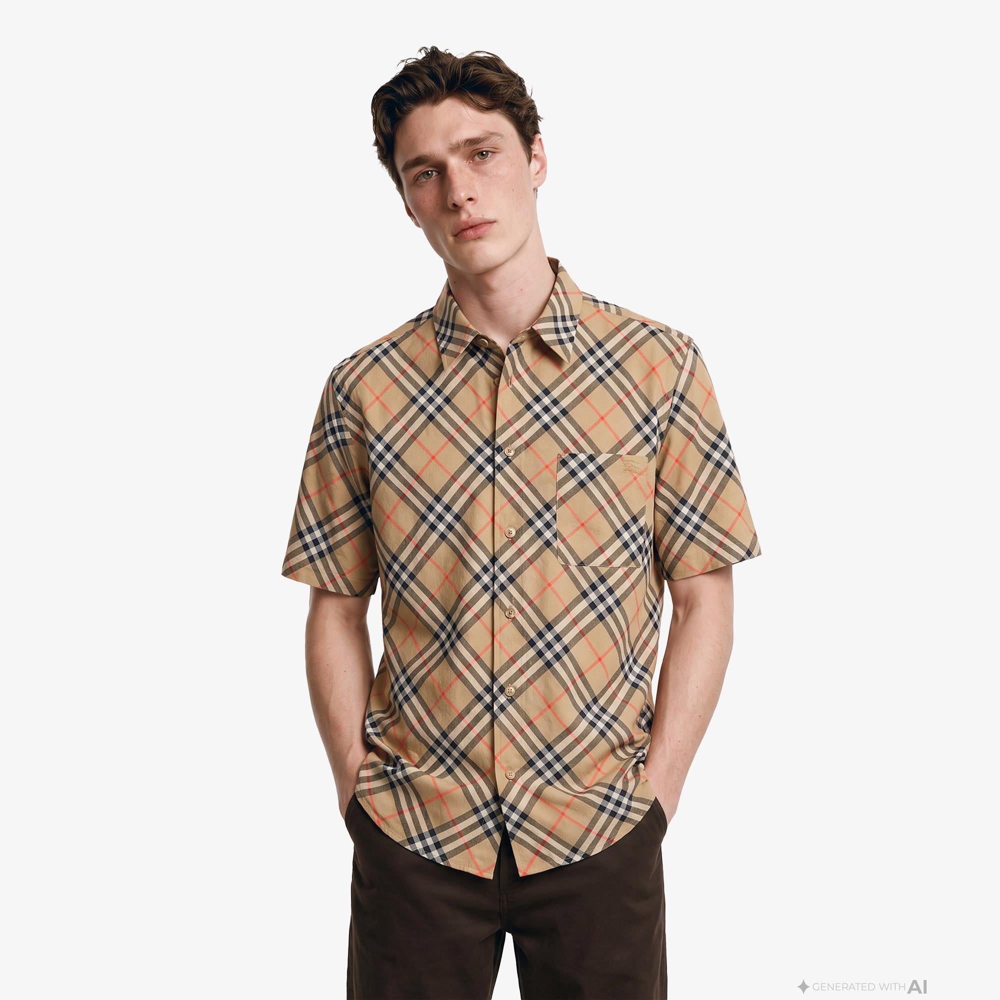 Burberry Check Erkek Bej Keten Gömlek
