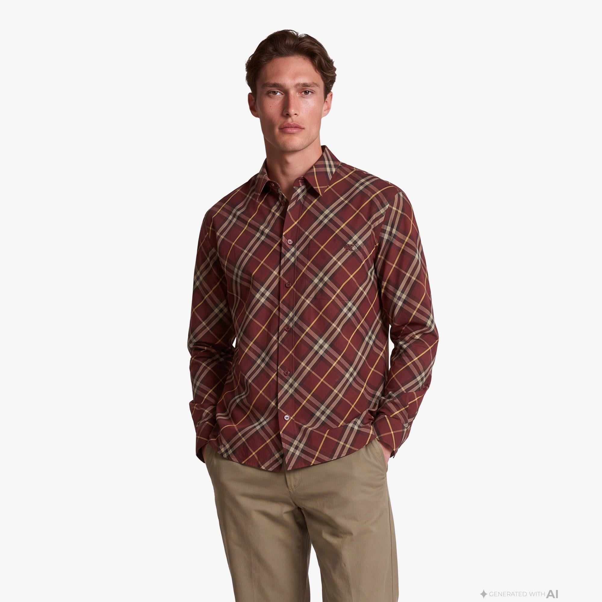 Burberry Donald Check Erkek Bordo Gömlek