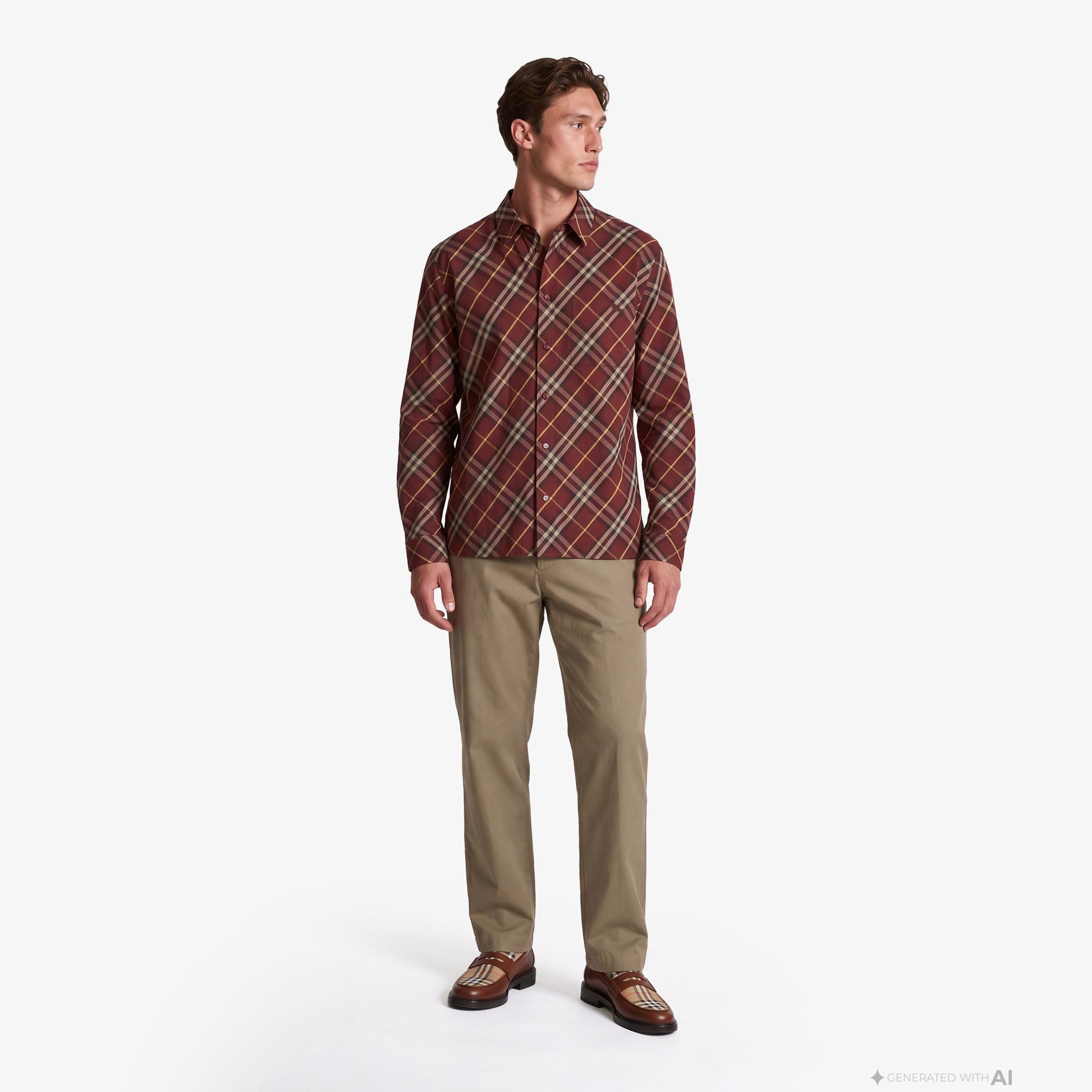 Burberry Donald Check Erkek Bordo Gömlek