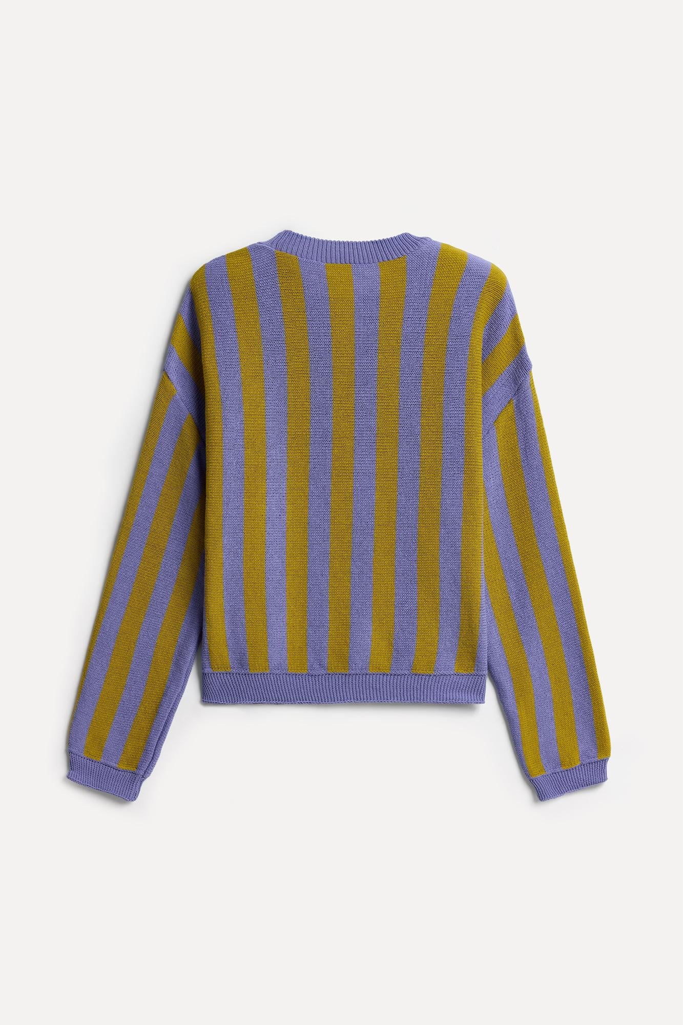 Kadın Mor Çizgili Nakışlı Loose Fit Bisiklet Yaka Kazak