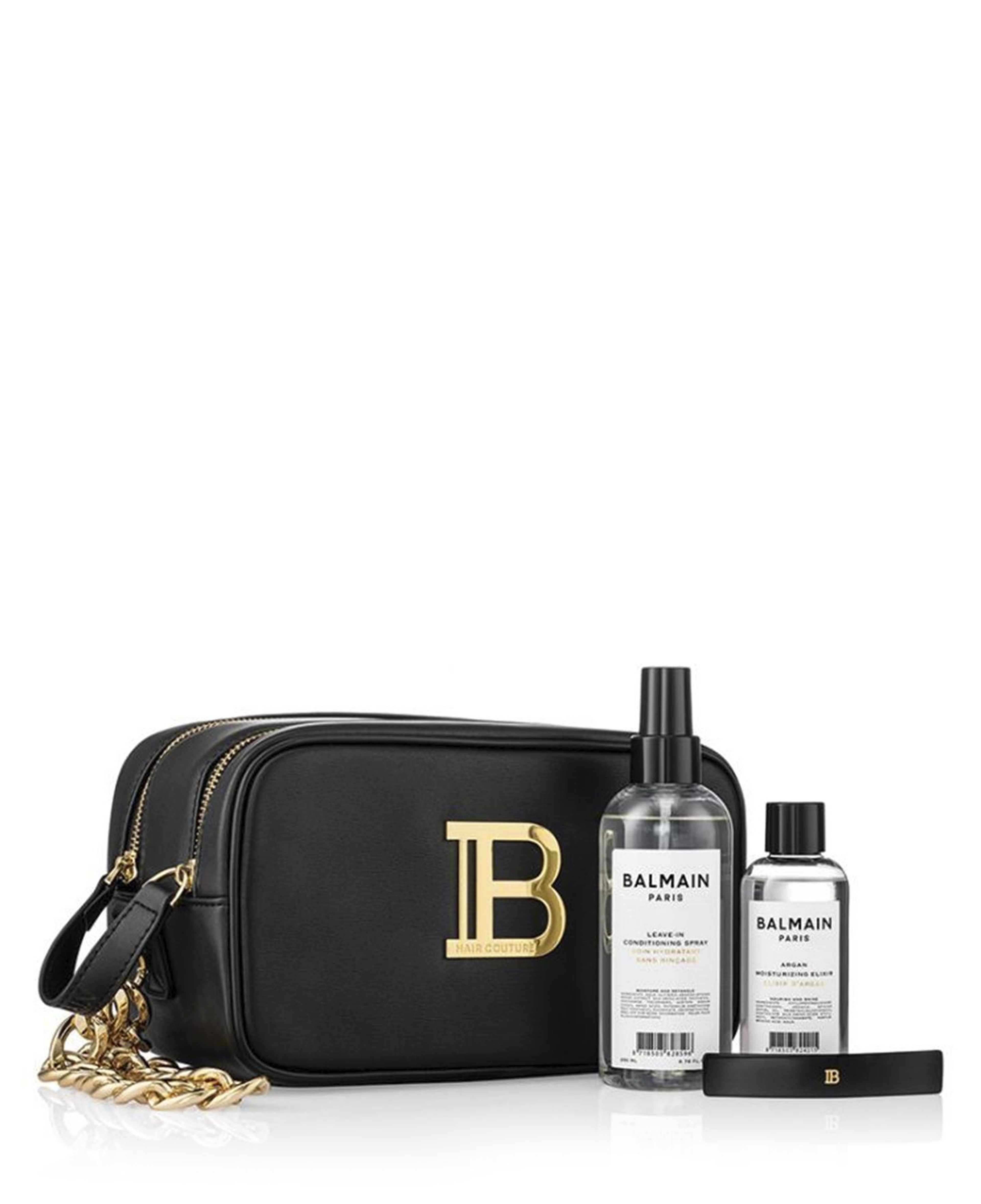Balmain Bag Black Gold Leave in Argan Elixir Barrette Saç Bakım Seti