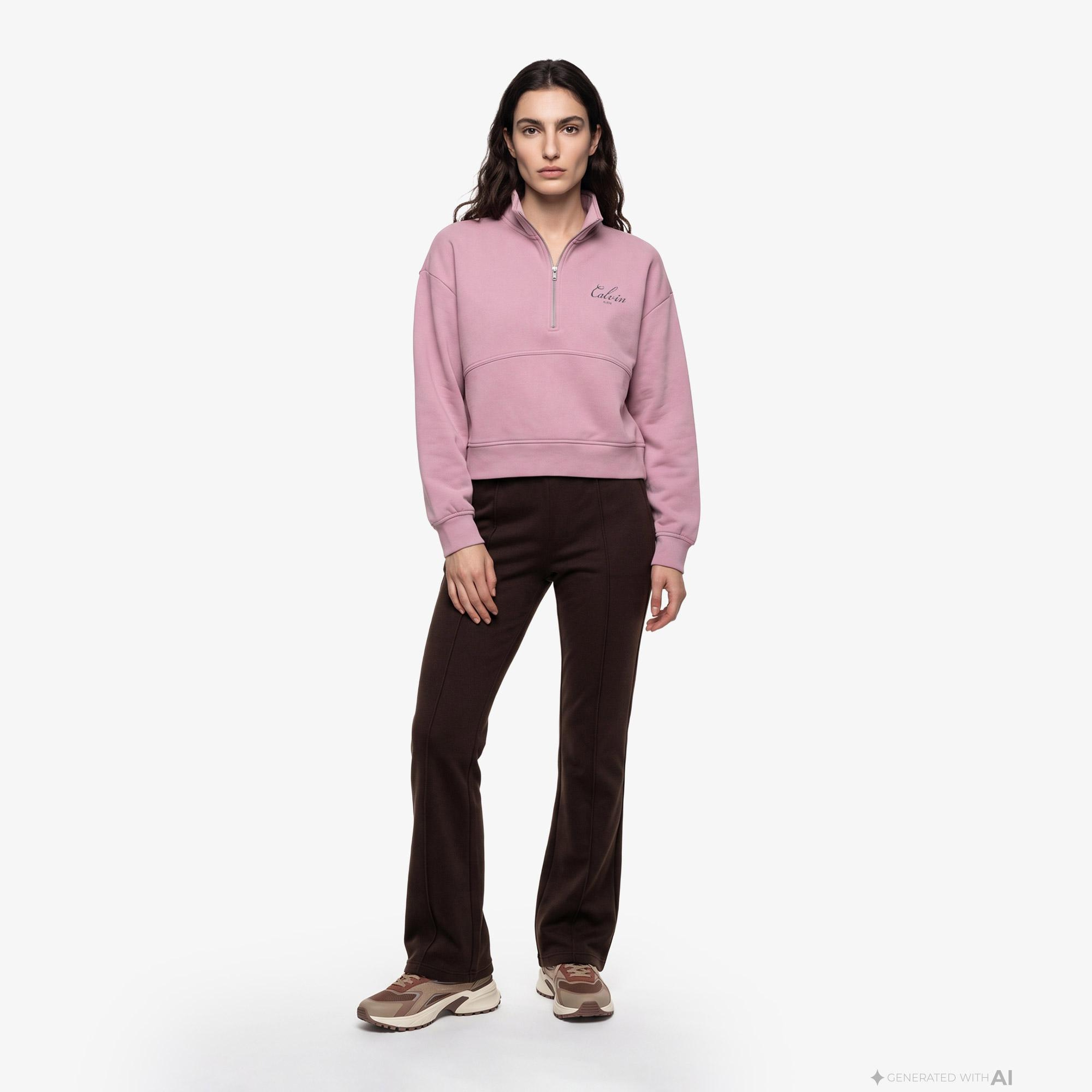 Calvin Klein French Terry Indigo Wash Kadın Kırmızı Sweatshirt