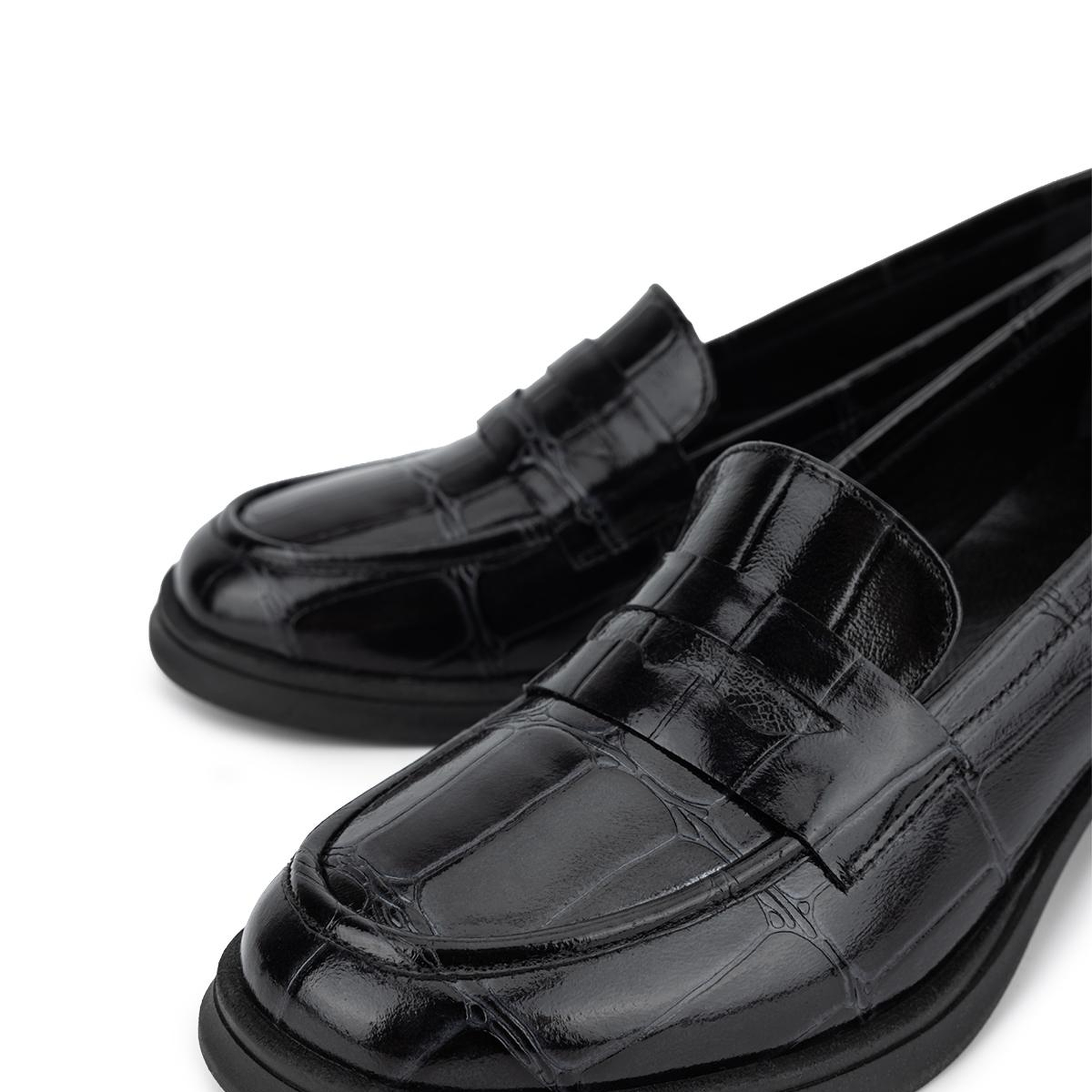 Tamer Tanca Kadın Hakiki Deri Siyah Kroko Loafer Ayakkabı