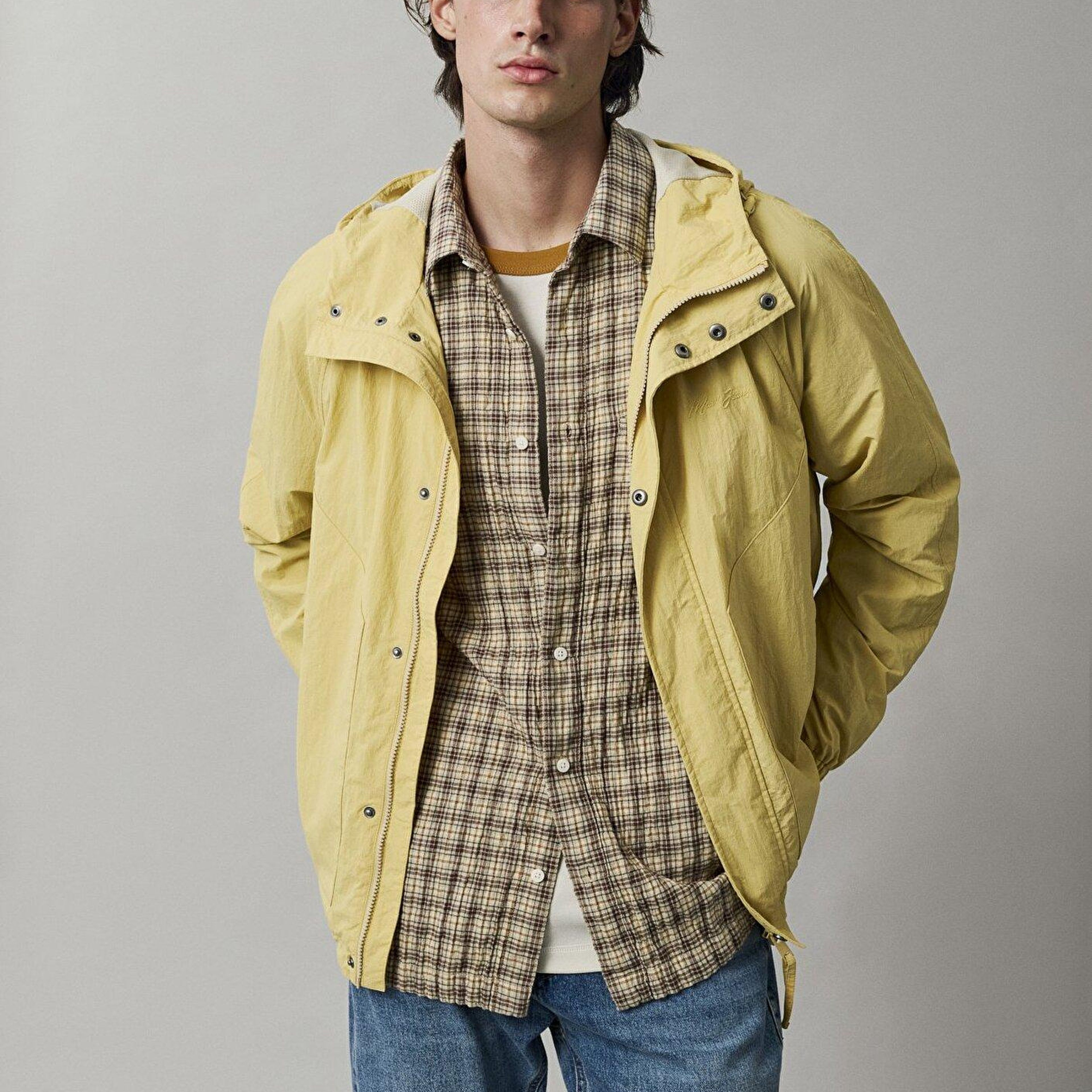Mavi Kapüşonlu Sarı Ceket Loose Fit / Bol Rahat Kesim 0110842-70180