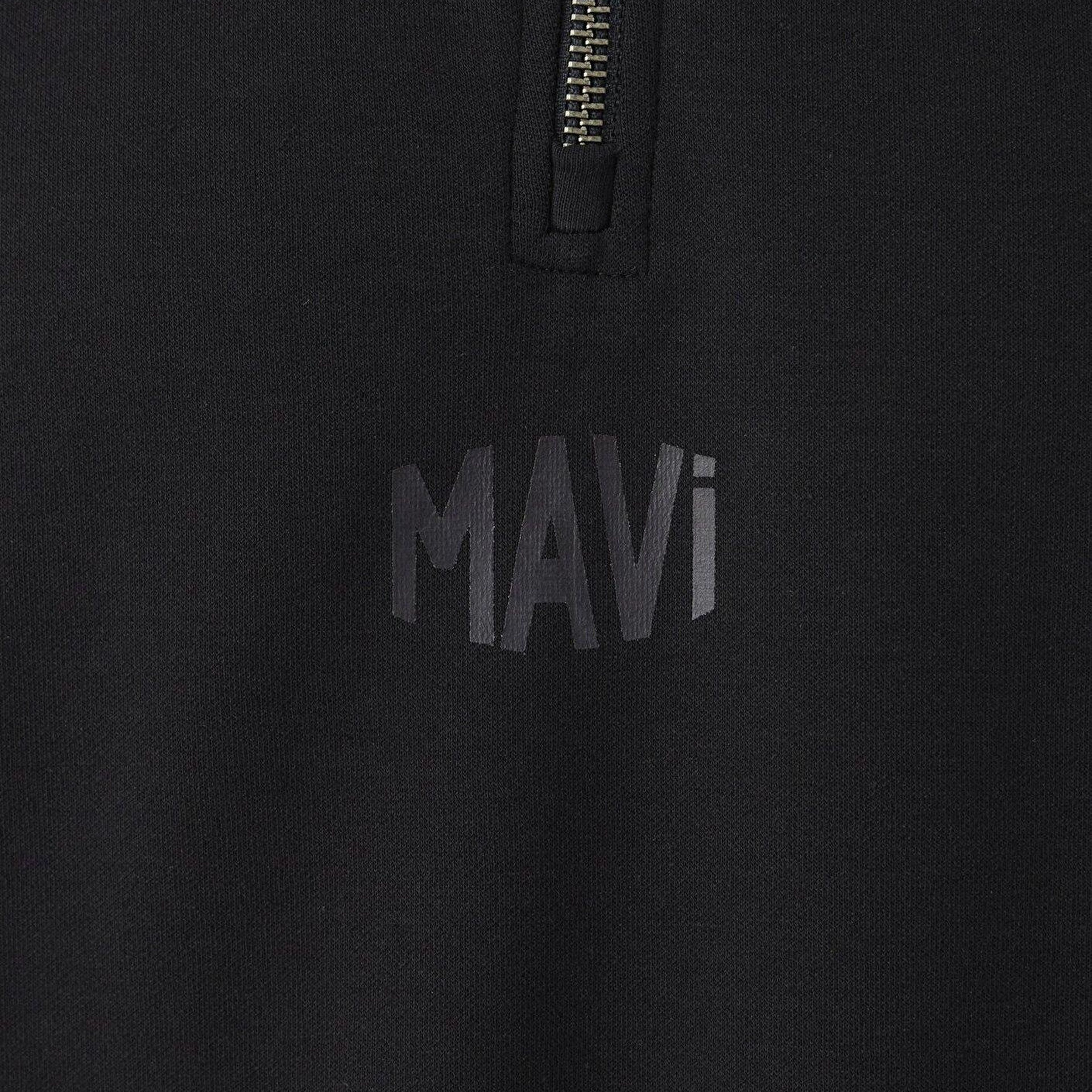 Mavi Mavi Logo Baskılı Yarı Fermuarlı Siyah İnterlok Sweatshirt 0S10681-900