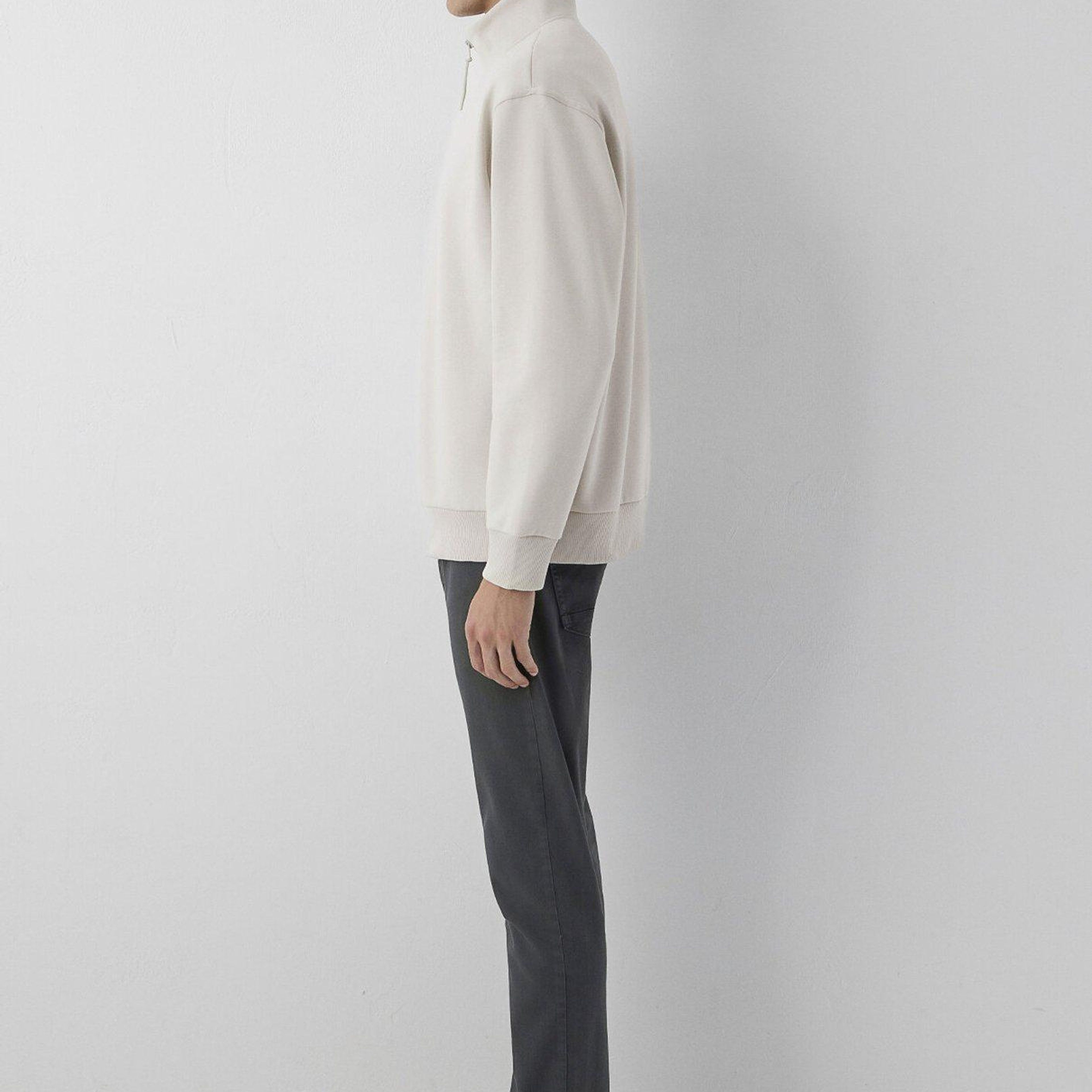 Mavi Yarı Fermuarlı Bej Basic Sweatshirt 0S10278-70144