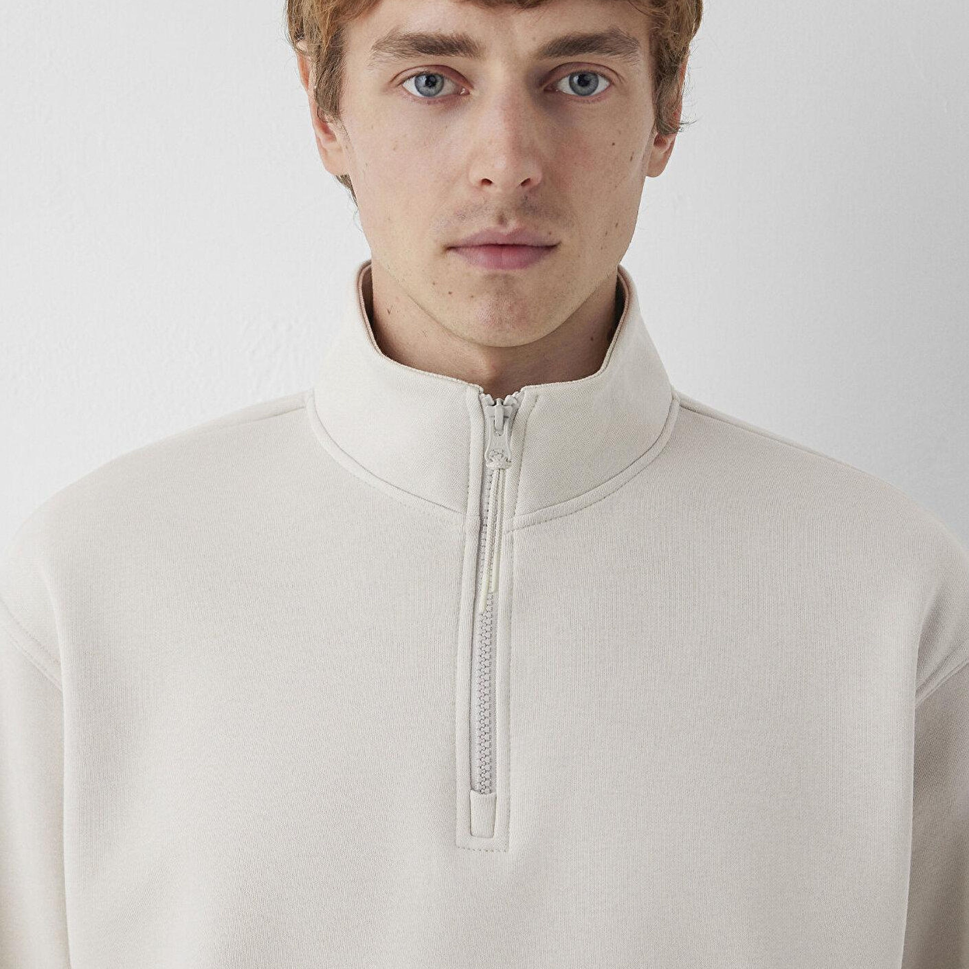 Mavi Yarı Fermuarlı Bej Basic Sweatshirt 0S10278-70144