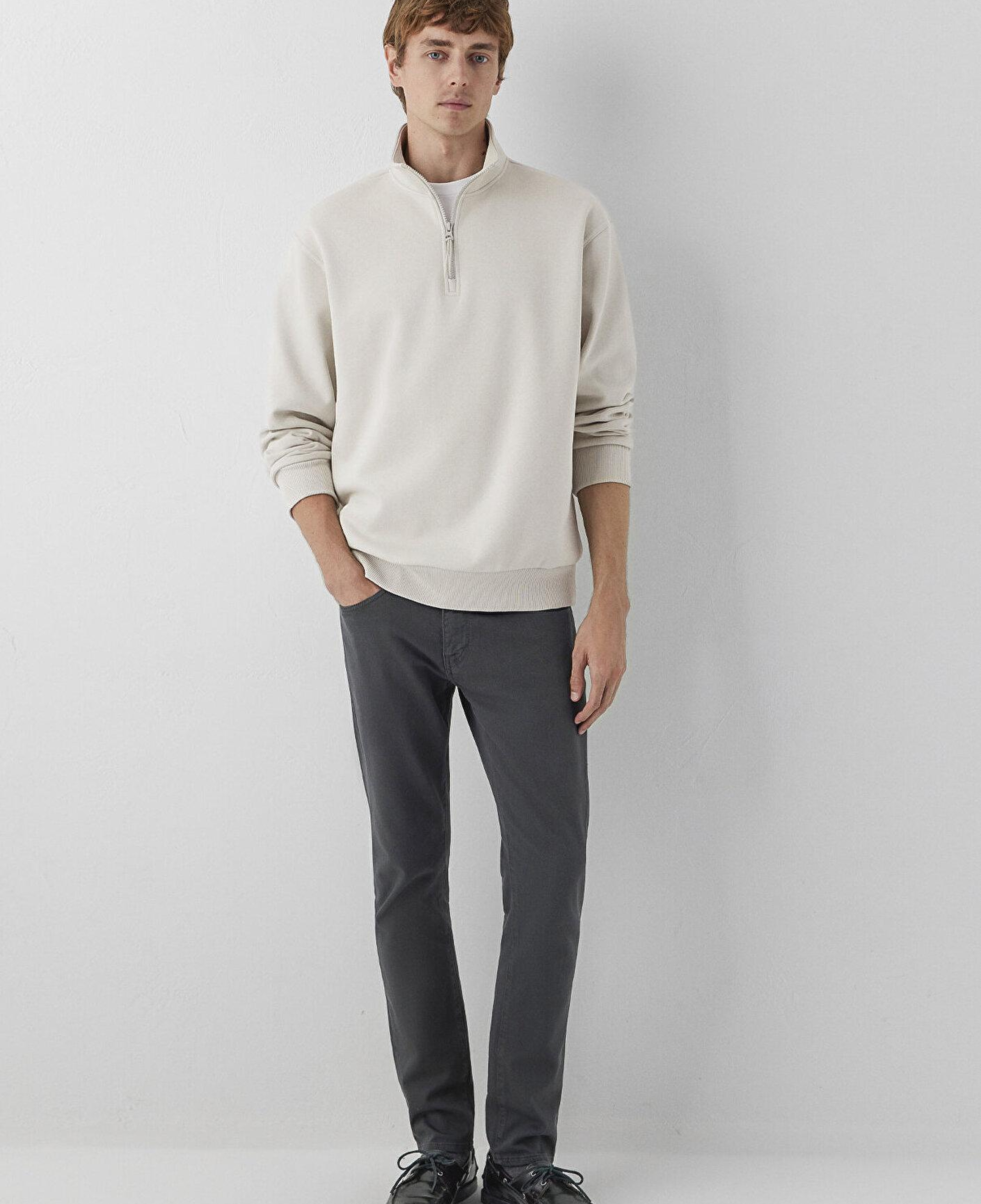 Mavi Yarı Fermuarlı Bej Basic Sweatshirt 0S10278-70144